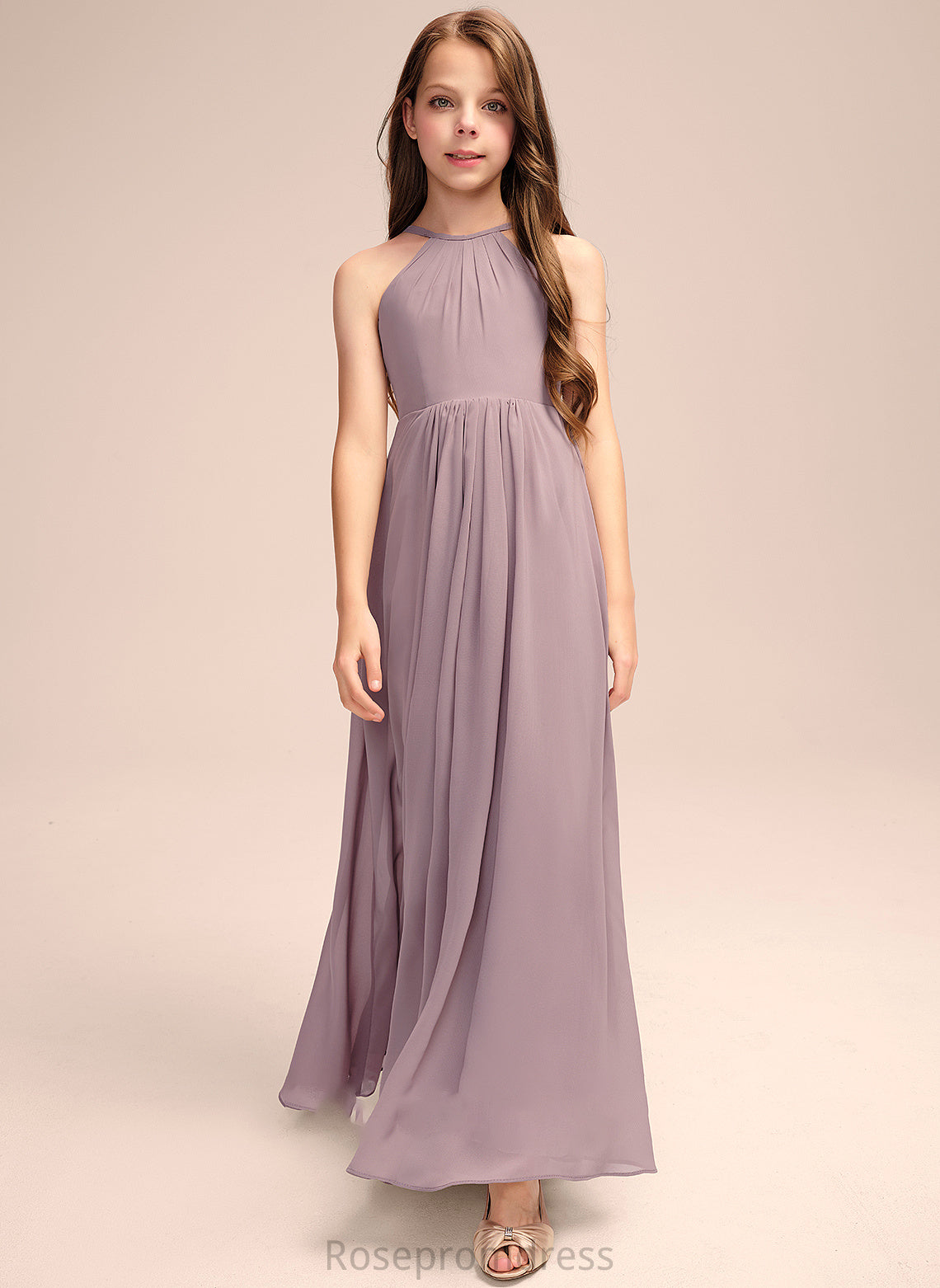 With Ruffles Scoop Bethany Junior Bridesmaid Dresses Floor-Length Cascading Chiffon Neck A-Line