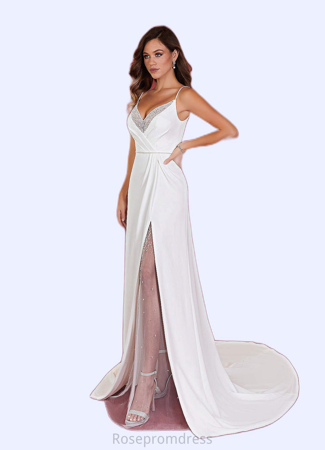 Frances Mermaid Sequins Stretch Crepe Chapel Train Dress SRSP0020112