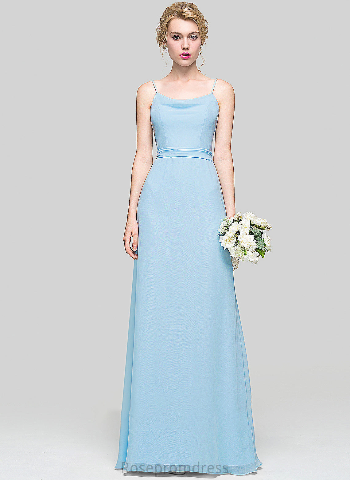 Length Floor-Length Fabric Embellishment A-Line Neckline CowlNeck Ruffle Silhouette Aylin Natural Waist Floor Length Bridesmaid Dresses