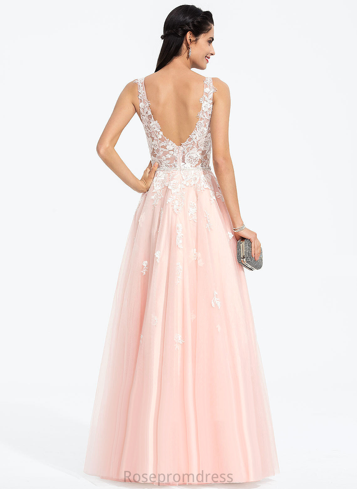 Sequins Prom Dresses V-neck With Ball-Gown/Princess Beading Saniya Floor-Length Lace Tulle