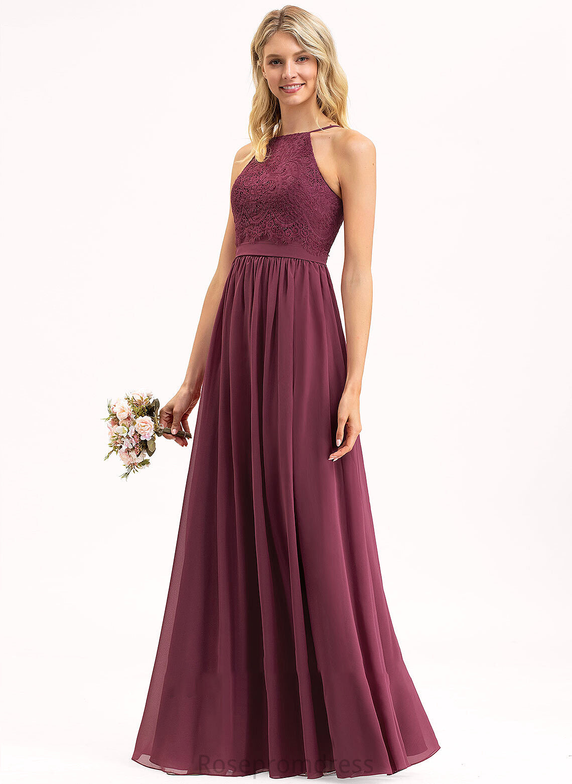 A-Line Length Lace Neckline Fabric Floor-Length Straps SquareNeckline Silhouette Anabel Bridesmaid Dresses