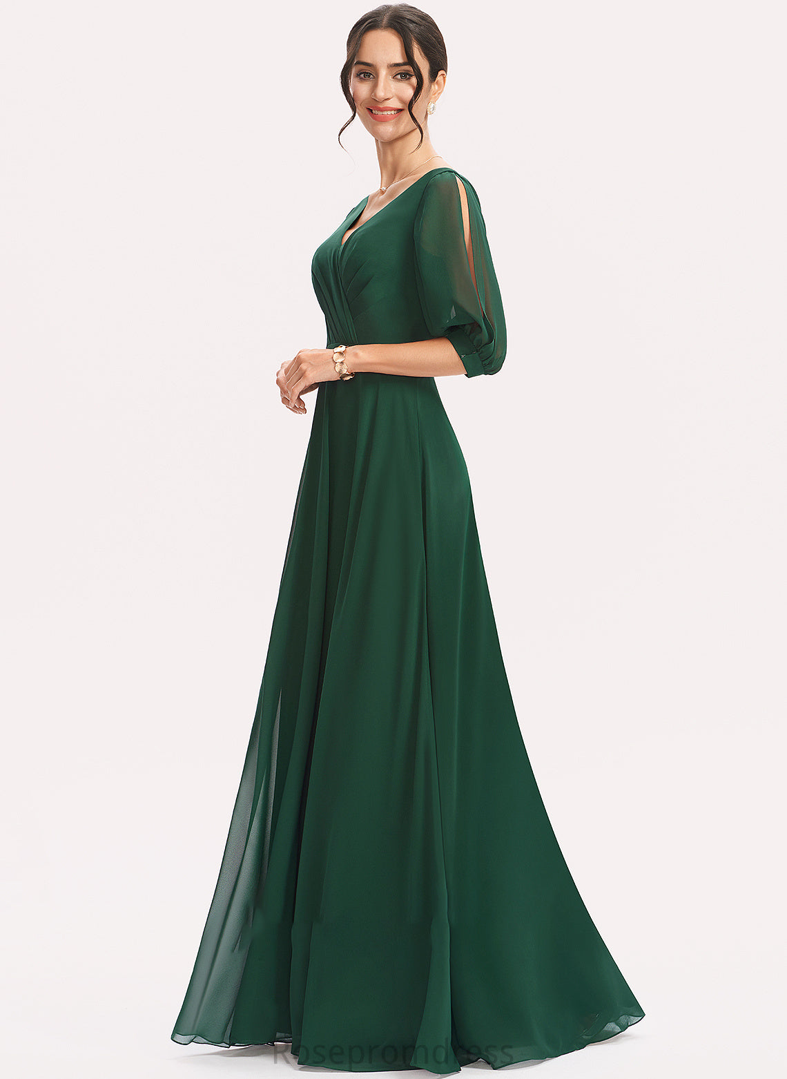 Ruffle A-Line Length V-neck Neckline Floor-Length Silhouette Fabric Embellishment Kiersten Bridesmaid Dresses
