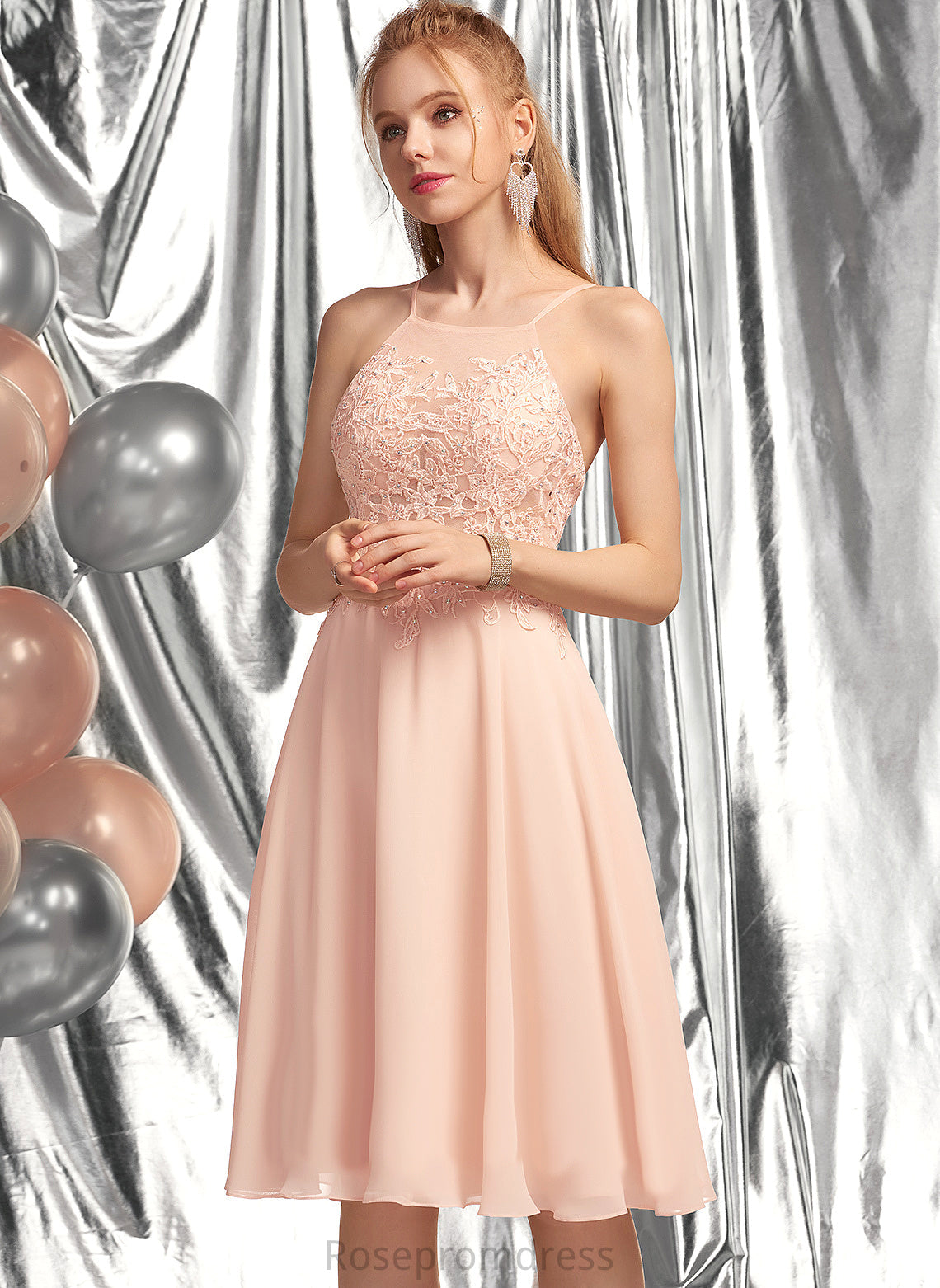 Lace Knee-Length Homecoming Neck With Chiffon Kaylie Dress Scoop Beading Homecoming Dresses A-Line