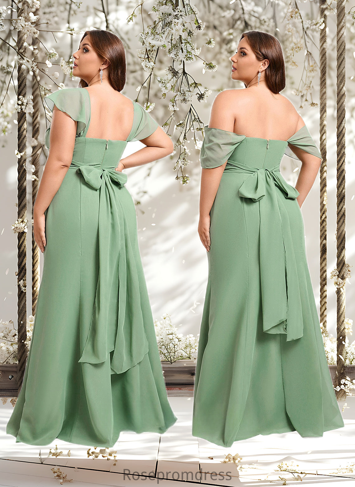 Marian Trumpet/Mermaid Off the Shoulder V-Neck Floor-Length Chiffon Bridesmaid Dress DSP0025810