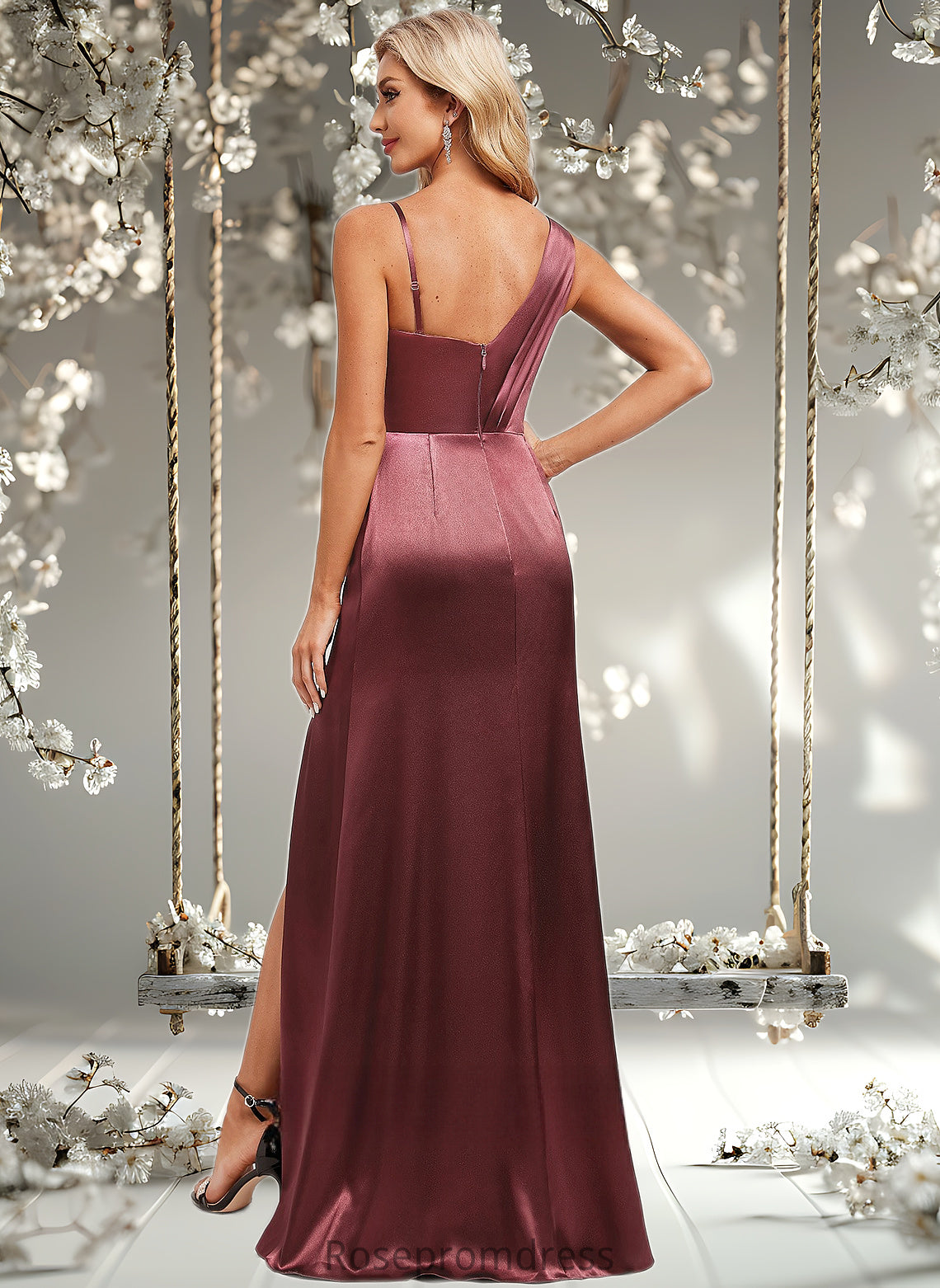 Armani A-line Asymmetrical Floor-Length Stretch Satin Bridesmaid Dress DSP0025828