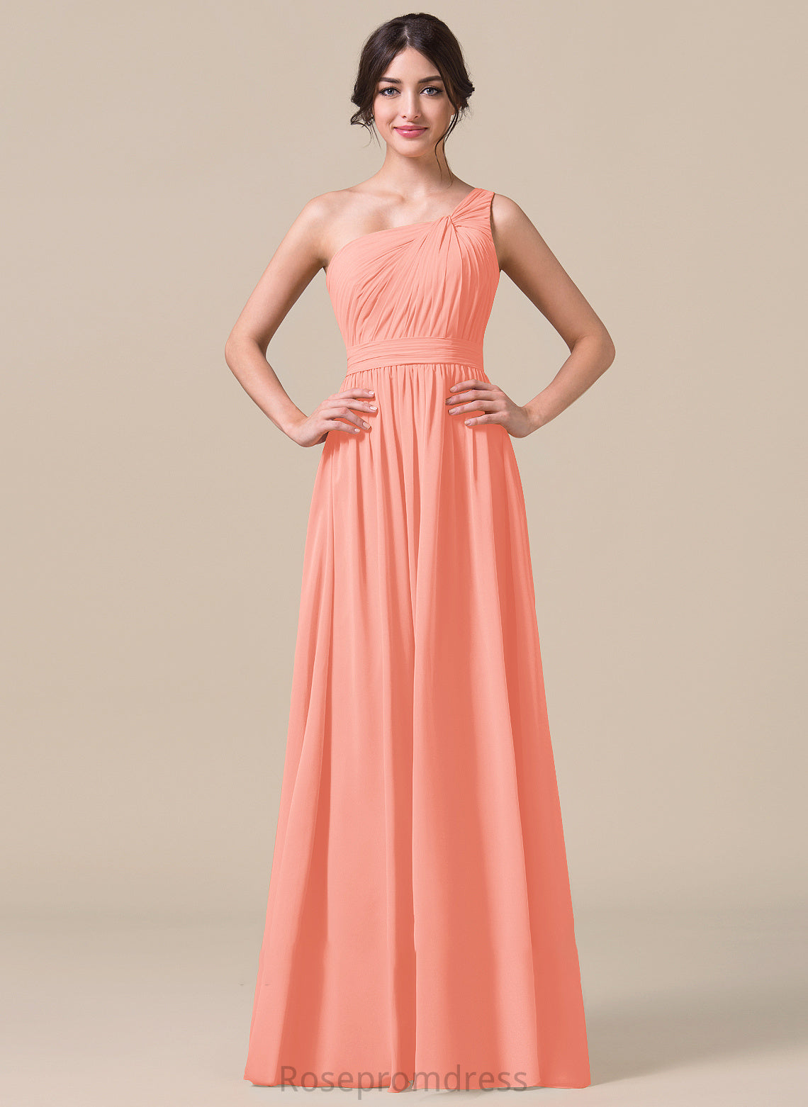 Neckline One-Shoulder Ruffle Length Fabric A-Line Silhouette Floor-Length Embellishment Destiny Natural Waist Floor Length Bridesmaid Dresses