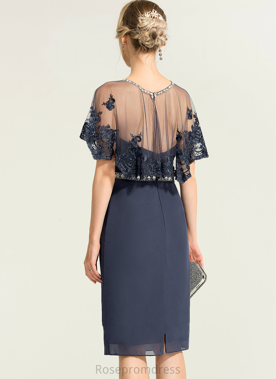 Cocktail Ruffle Camille With Chiffon Sweetheart Knee-Length Dress Sheath/Column Cocktail Dresses Beading