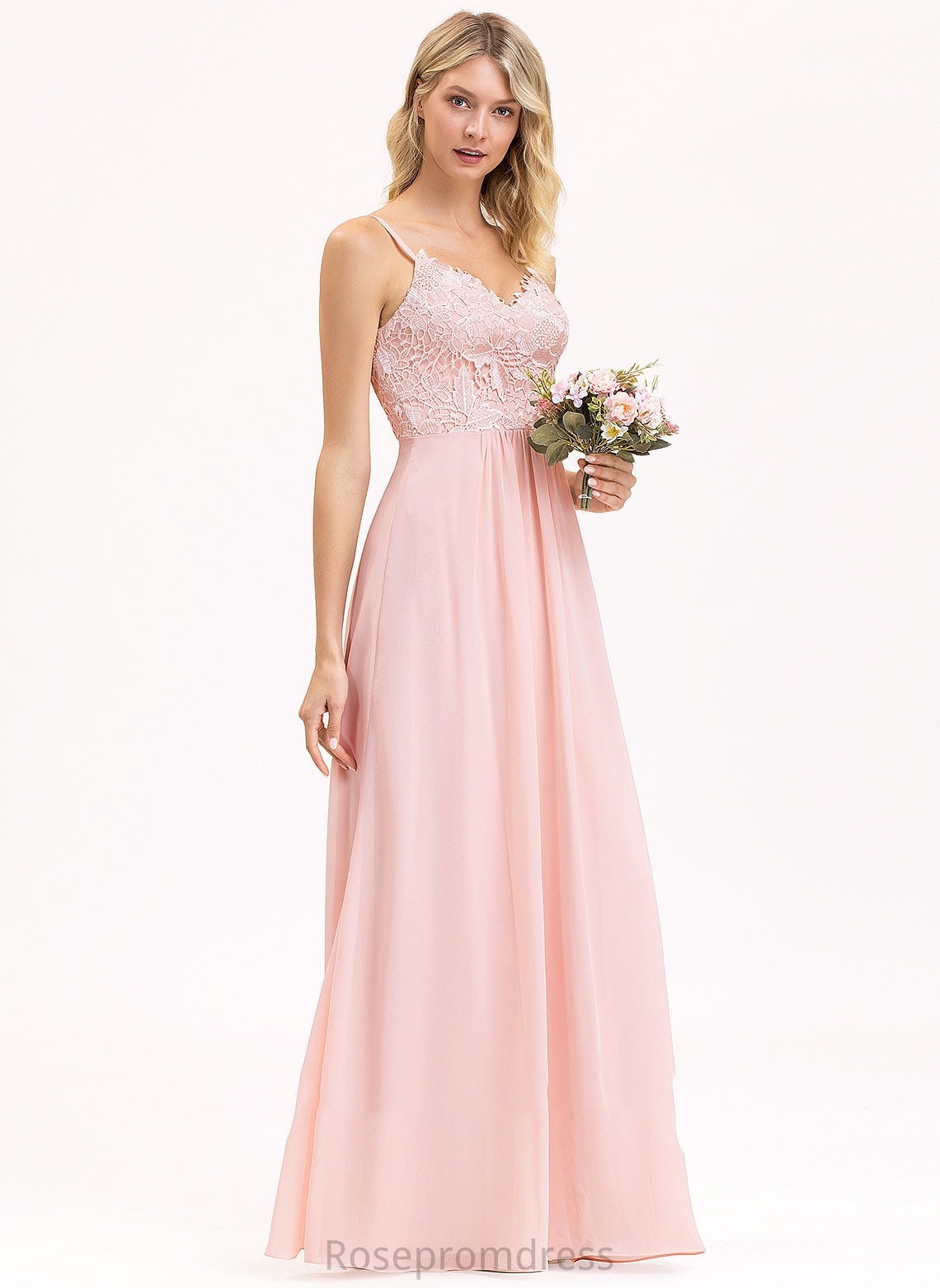 Straps Floor-Length A-Line Length Fabric Sweetheart Neckline Lace Silhouette Grace Natural Waist V-Neck Bridesmaid Dresses