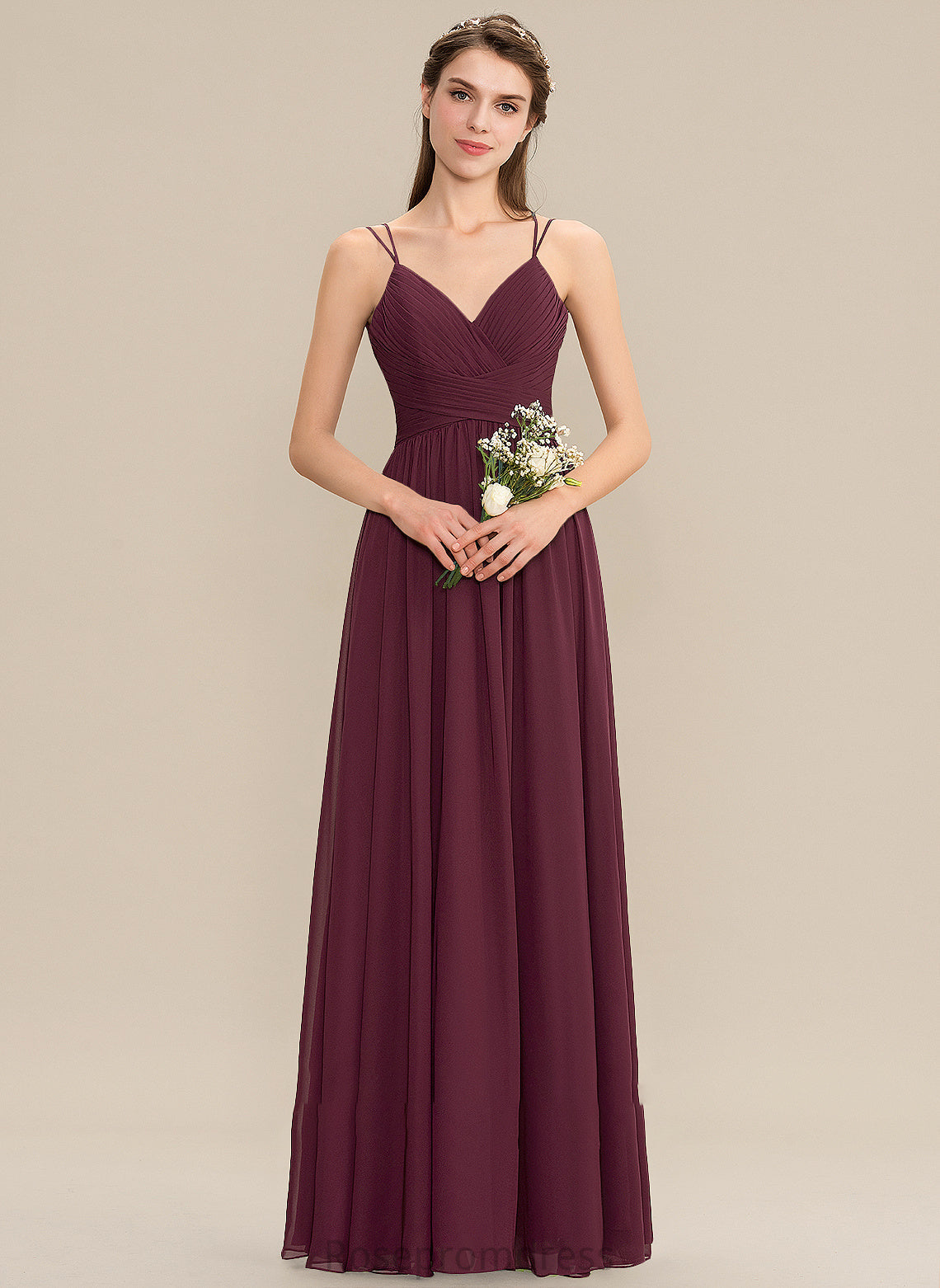 Fabric Silhouette Floor-Length Ruffle V-neck Embellishment Neckline A-Line Length Makenna Bridesmaid Dresses