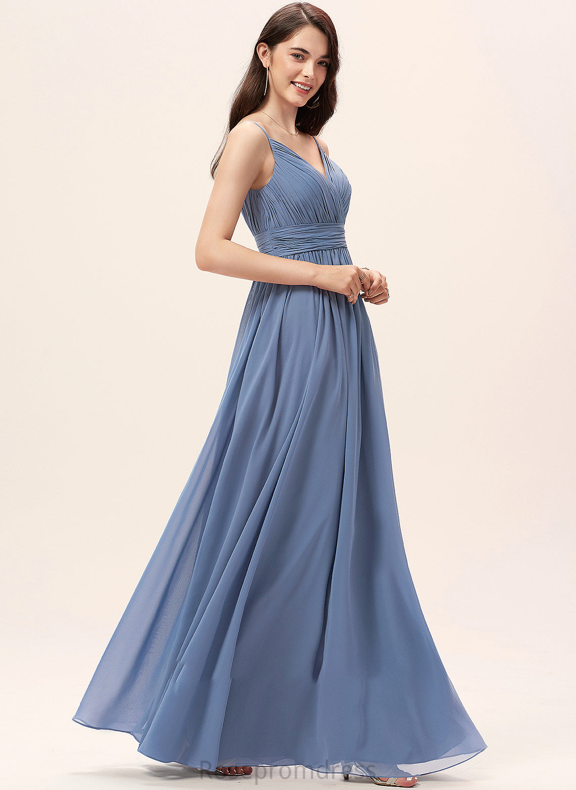 Fabric V-neck A-Line Neckline Length Straps Silhouette Floor-Length Izabelle Sleeveless Natural Waist A-Line/Princess Bridesmaid Dresses