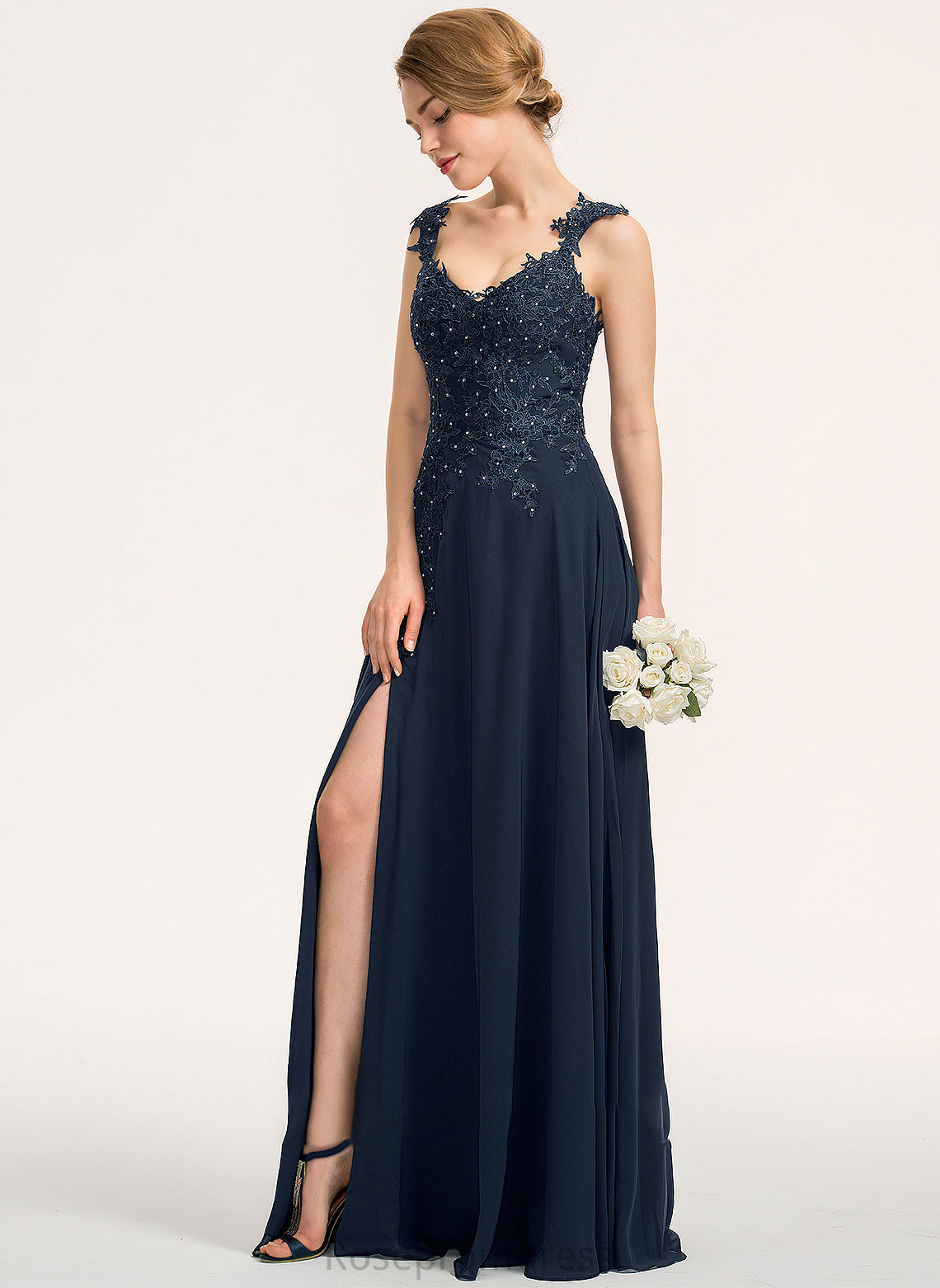 SplitFront A-Line Fabric Beading Embellishment Floor-Length Silhouette Length Sweetheart Neckline Tatum Bridesmaid Dresses