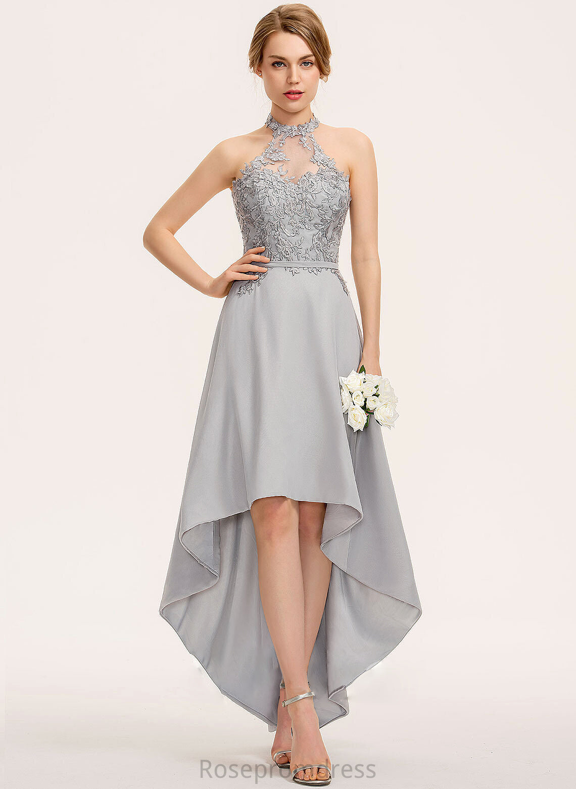 Halter Asymmetrical Fabric A-Line Straps Lace Silhouette Length Neckline Sahna Spaghetti Staps Floor Length Bridesmaid Dresses