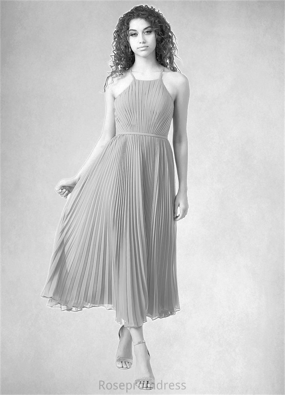 Simone A-Line Pleated Chiffon Tea-Length Dress SRSP0019711