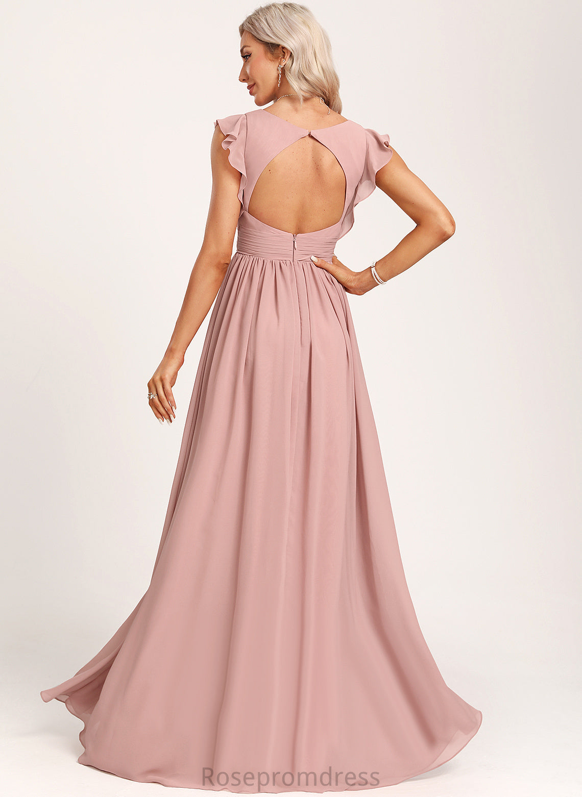 Fabric A-Line Embellishment Silhouette V-neck Neckline Length Floor-Length Ruffle Rayne A-Line/Princess Natural Waist Bridesmaid Dresses