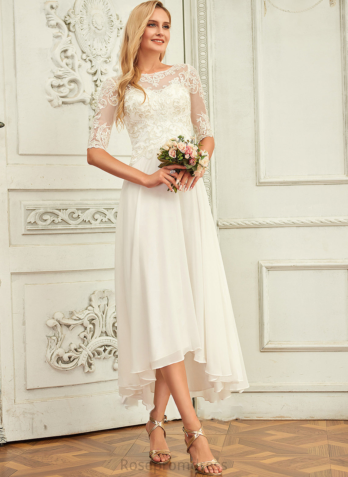Asymmetrical A-Line With Beading Wedding Dresses Dress Neck Sequins Scoop Chiffon Wedding Lillie