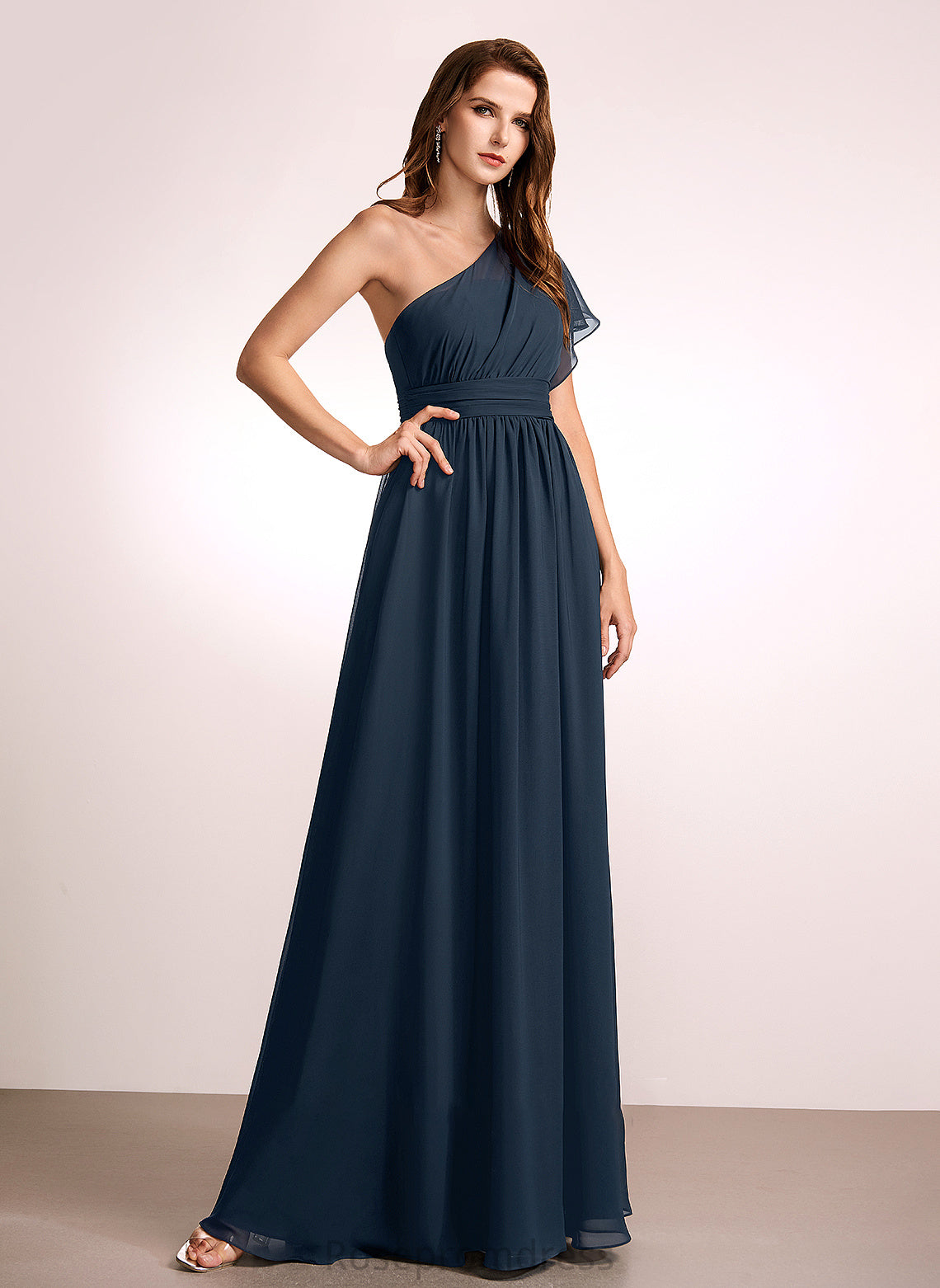 Length One-Shoulder Neckline Silhouette Ruffle Floor-Length Fabric Embellishment A-Line Una Floor Length Natural Waist Bridesmaid Dresses
