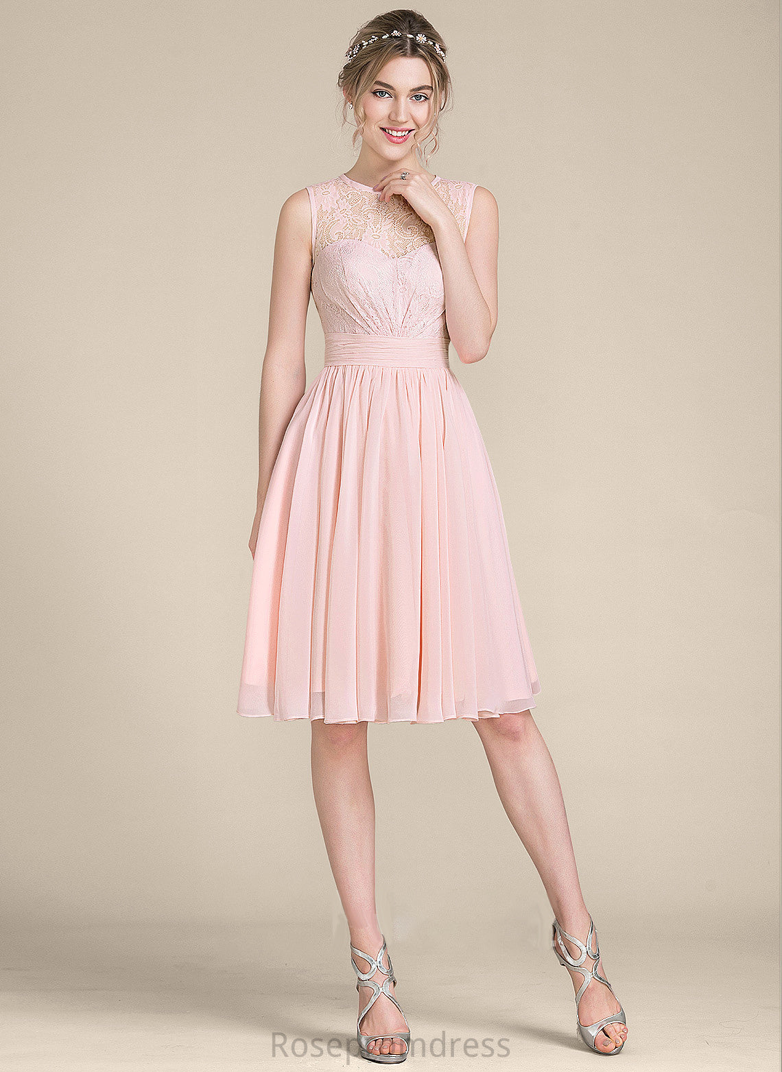 Embellishment Fabric Neckline Knee-Length A-Line Silhouette Length Ruffle ScoopNeck Kailey A-Line/Princess Sleeveless Bridesmaid Dresses