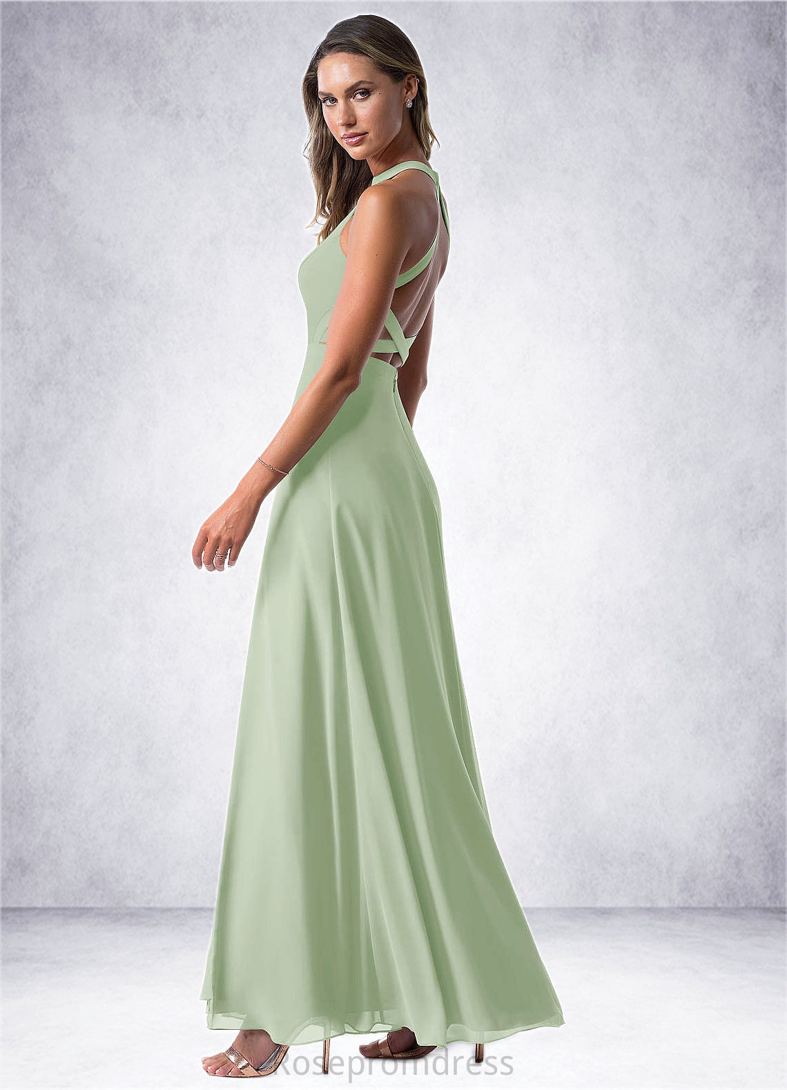 Janiah A-Line High Neck Chiffon Floor-Length Dress SRSP0019612
