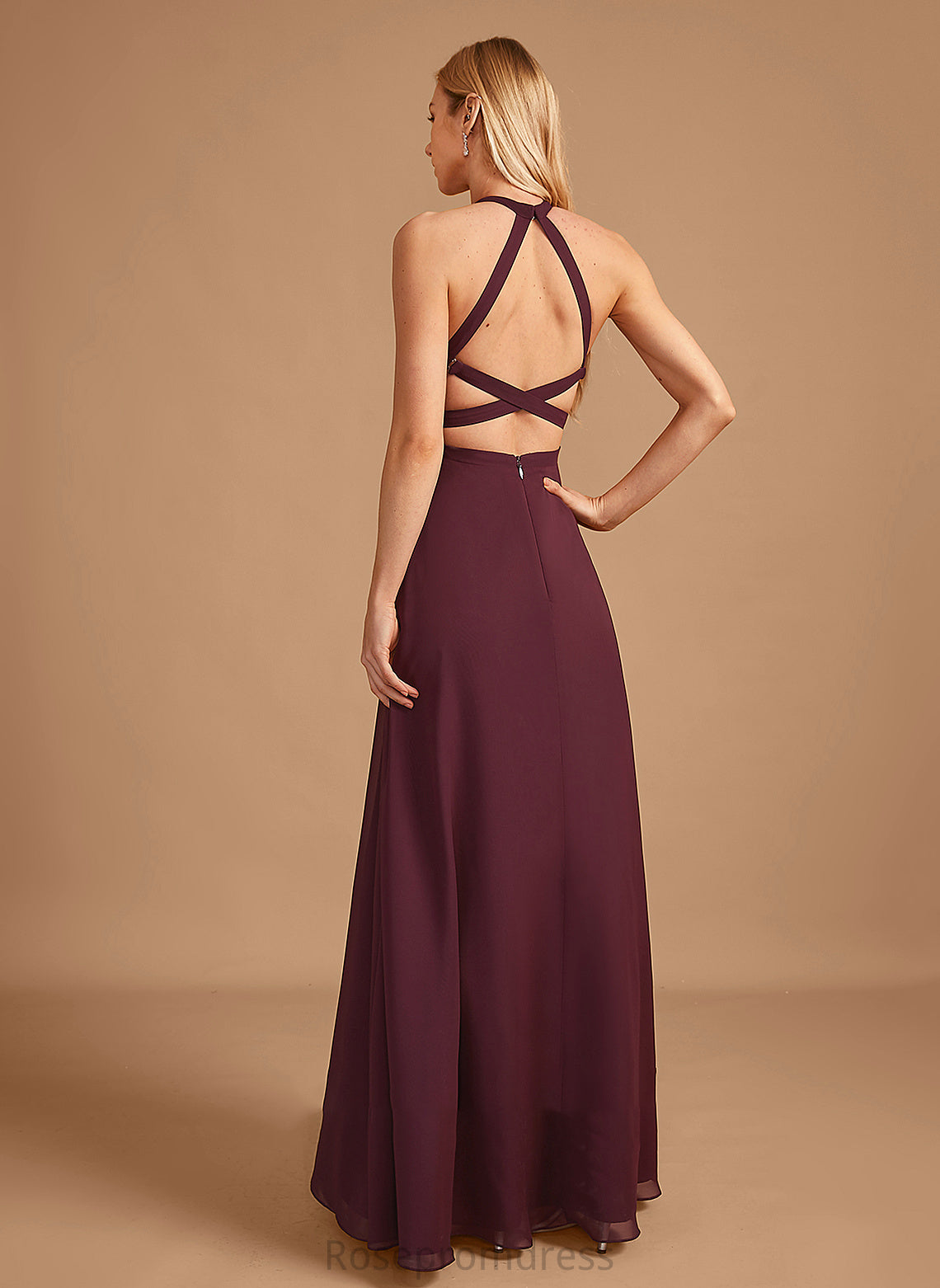 Silhouette Embellishment Fabric Neckline SplitFront Floor-Length Length HighNeck A-Line Damaris Bridesmaid Dresses