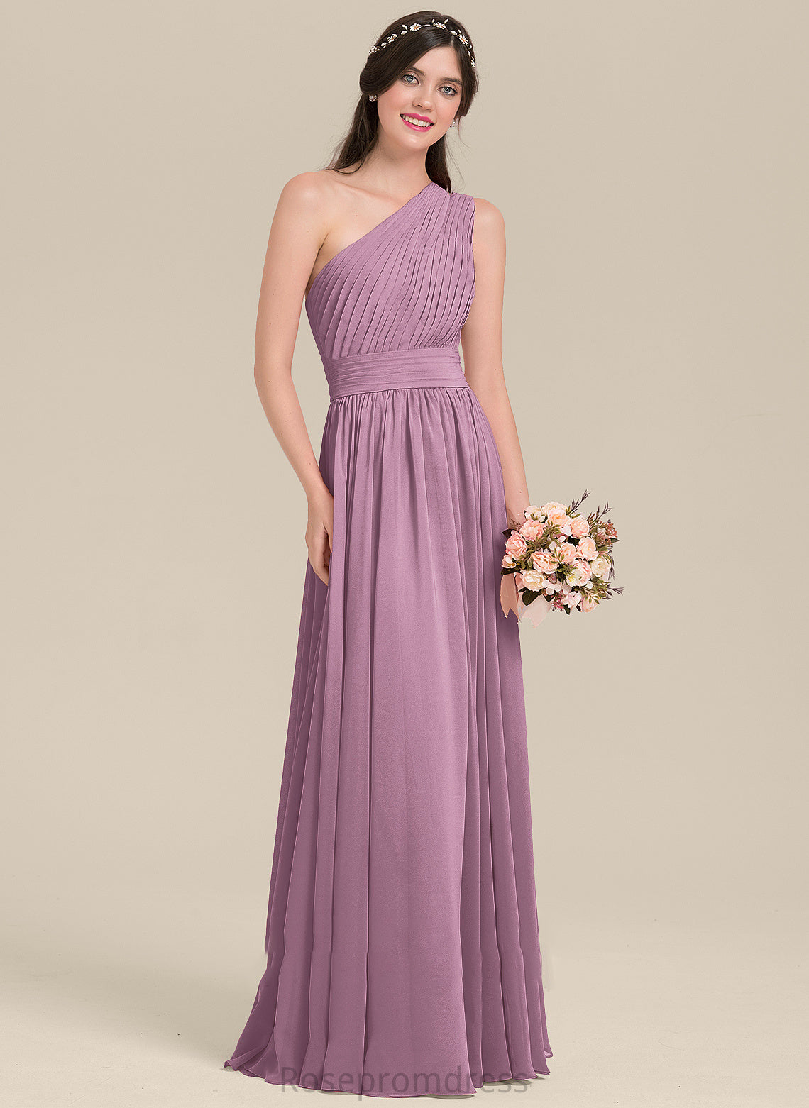 Embellishment Silhouette One-Shoulder Ruffle Length Fabric Neckline Floor-Length A-Line Lorelei Sleeveless A-Line/Princess Bridesmaid Dresses