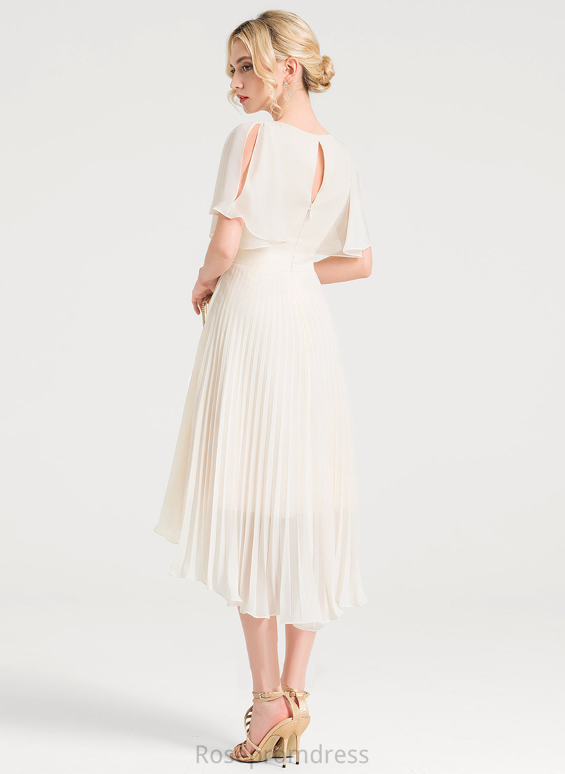 Asymmetrical Dress With Wedding Jayleen A-Line Neck Wedding Dresses Scoop Chiffon Pleated