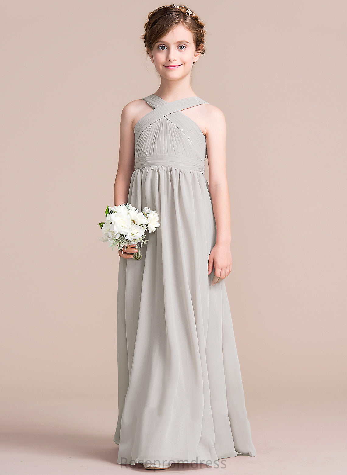 Dress Sleeveless With Chiffon Bow(s) Virginia Floor-length Flower Girl Dresses Flower Girl V-neck A-Line