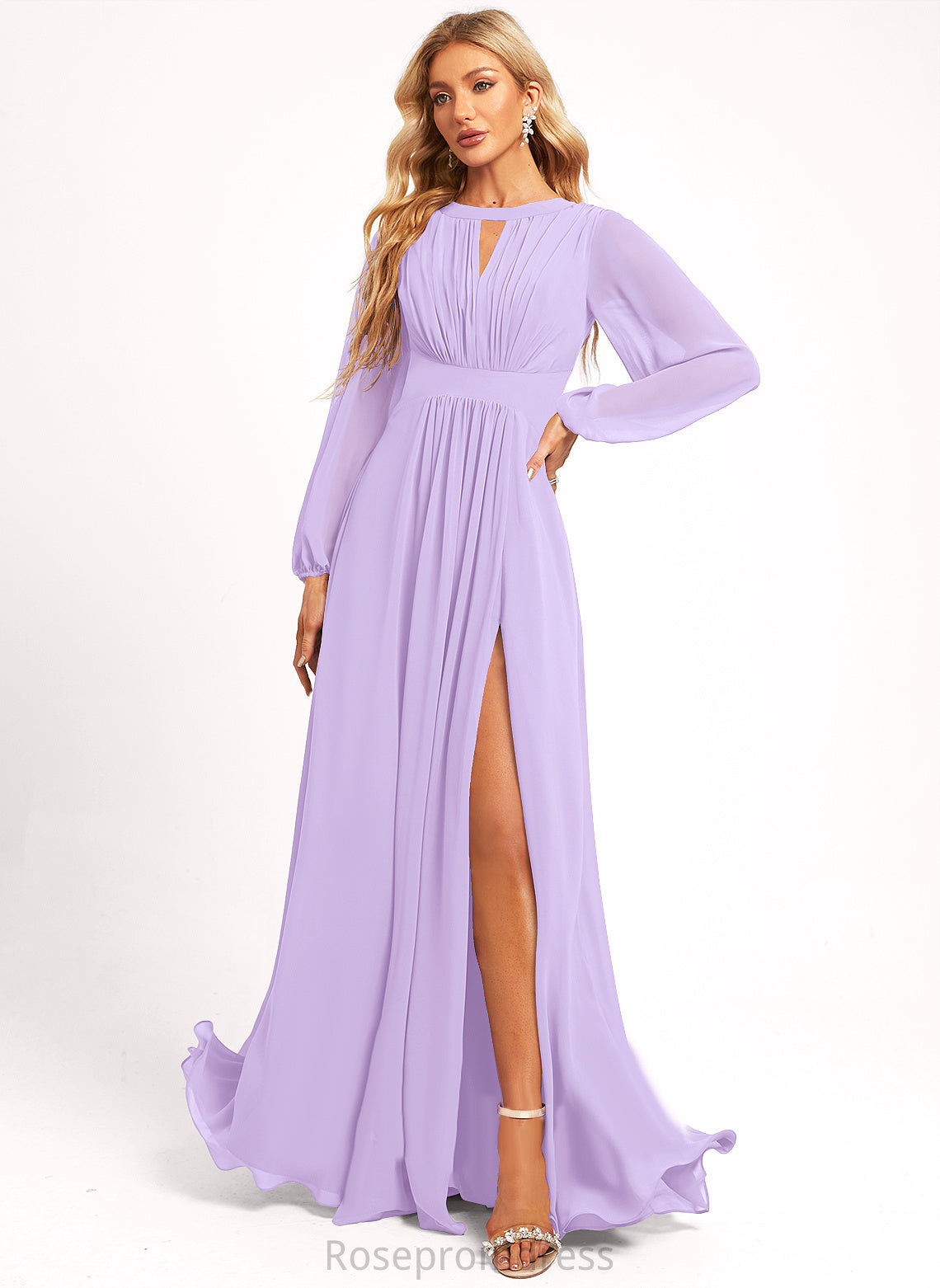 Floor-Length Length A-line Fabric Straps&Sleeves Scoop Silhouette Neckline Judy Bridesmaid Dresses