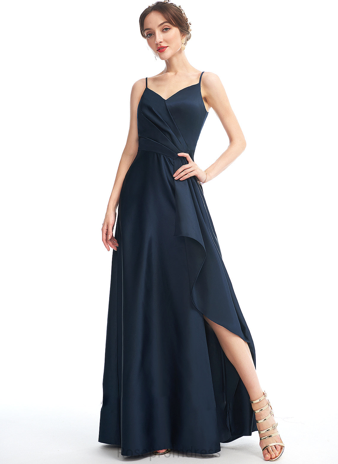Length A-Line Pockets Silhouette Neckline SplitFront Floor-Length Embellishment V-neck Fabric Hana Bridesmaid Dresses
