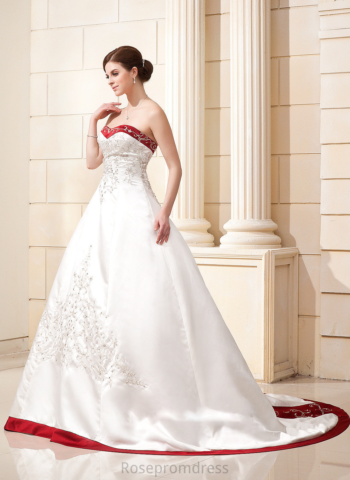 Alia Train Ball-Gown/Princess With Beading Sash Wedding Dresses Sequins Dress Wedding Sweetheart Satin Chapel Embroidered
