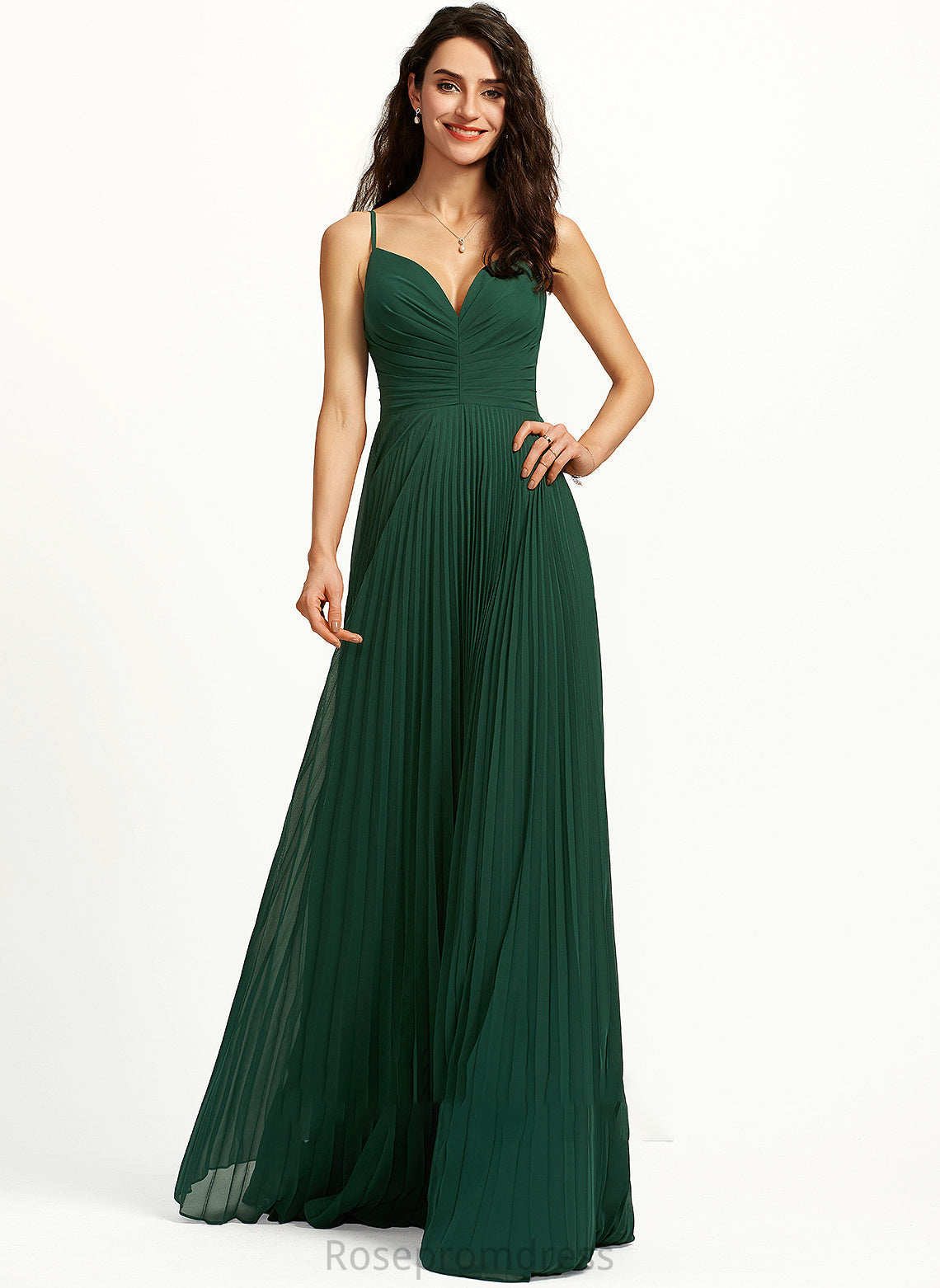 Silhouette V-neck Fabric Length A-Line Embellishment Floor-Length Pleated Neckline Hadassah Bridesmaid Dresses