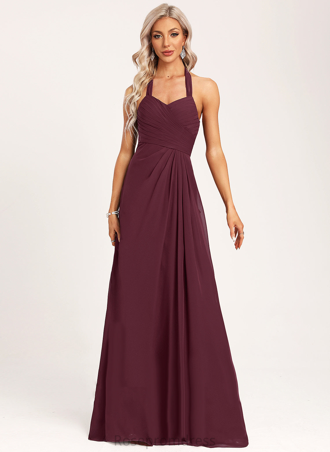 Halter Silhouette Floor-Length A-Line Straps&Sleeves Fabric Length Neckline Makenzie Floor Length Natural Waist Sleeveless Bridesmaid Dresses