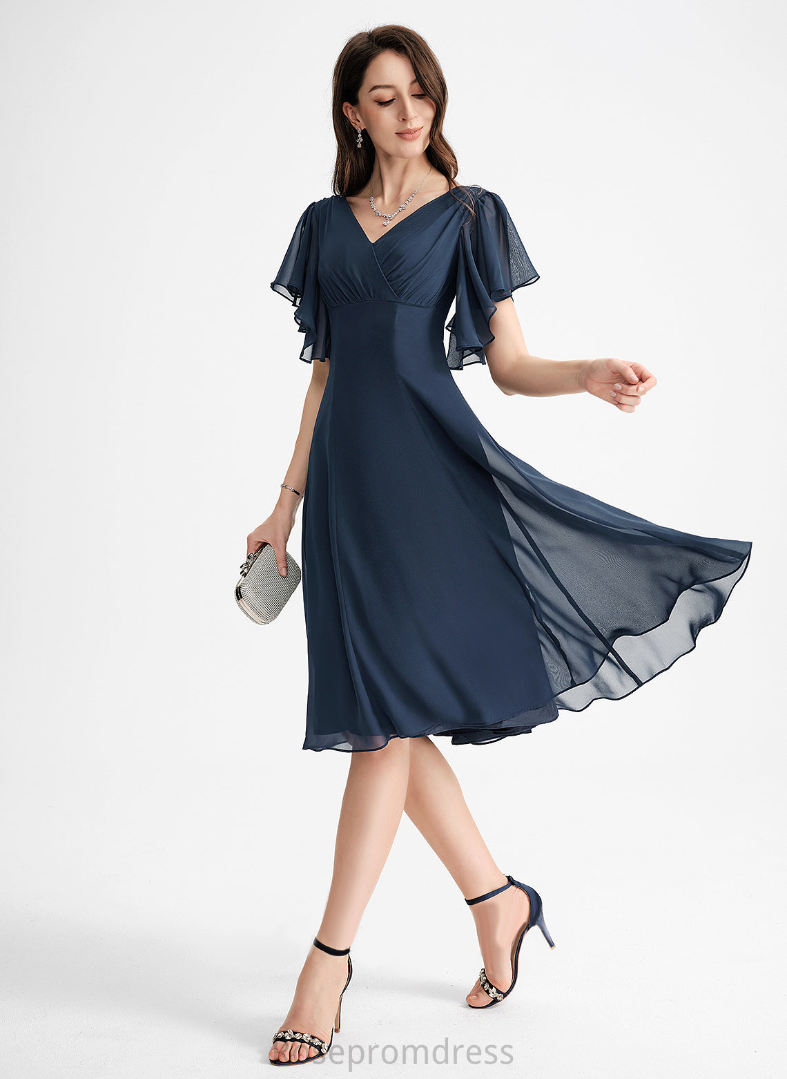 Chiffon Glenda A-Line Cocktail Cocktail Dresses Knee-Length Dress V-neck