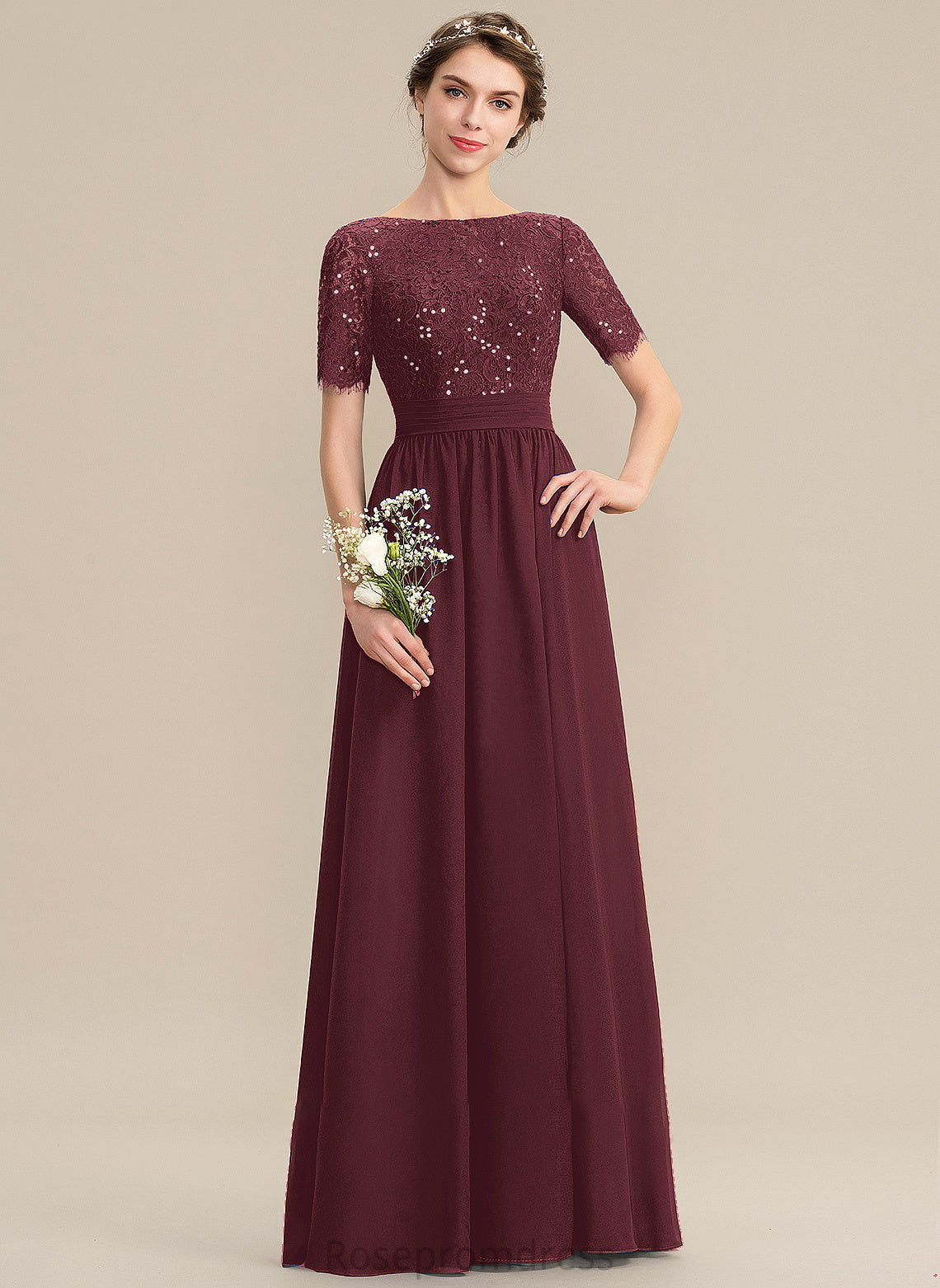 Floor-Length Fabric Embellishment Length Neckline Sequins Silhouette A-Line ScoopNeck Gwendoline Spaghetti Staps Floor Length Bridesmaid Dresses