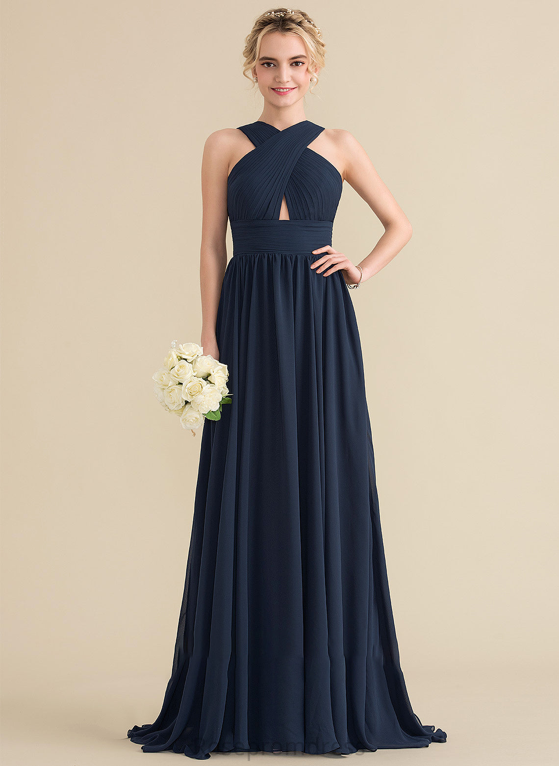 SweepTrain Embellishment Fabric A-Line Silhouette Neckline Length Ruffle V-neck Trudie Bridesmaid Dresses