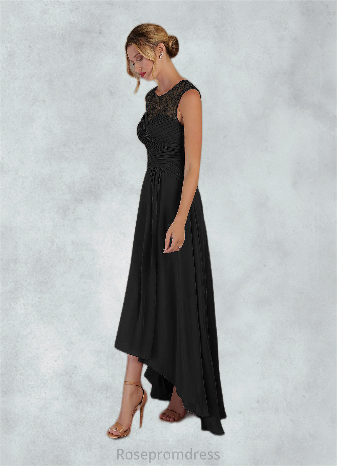Adelaide A-Line Lace Chiffon Asymmetrical Dress SRSP0019845