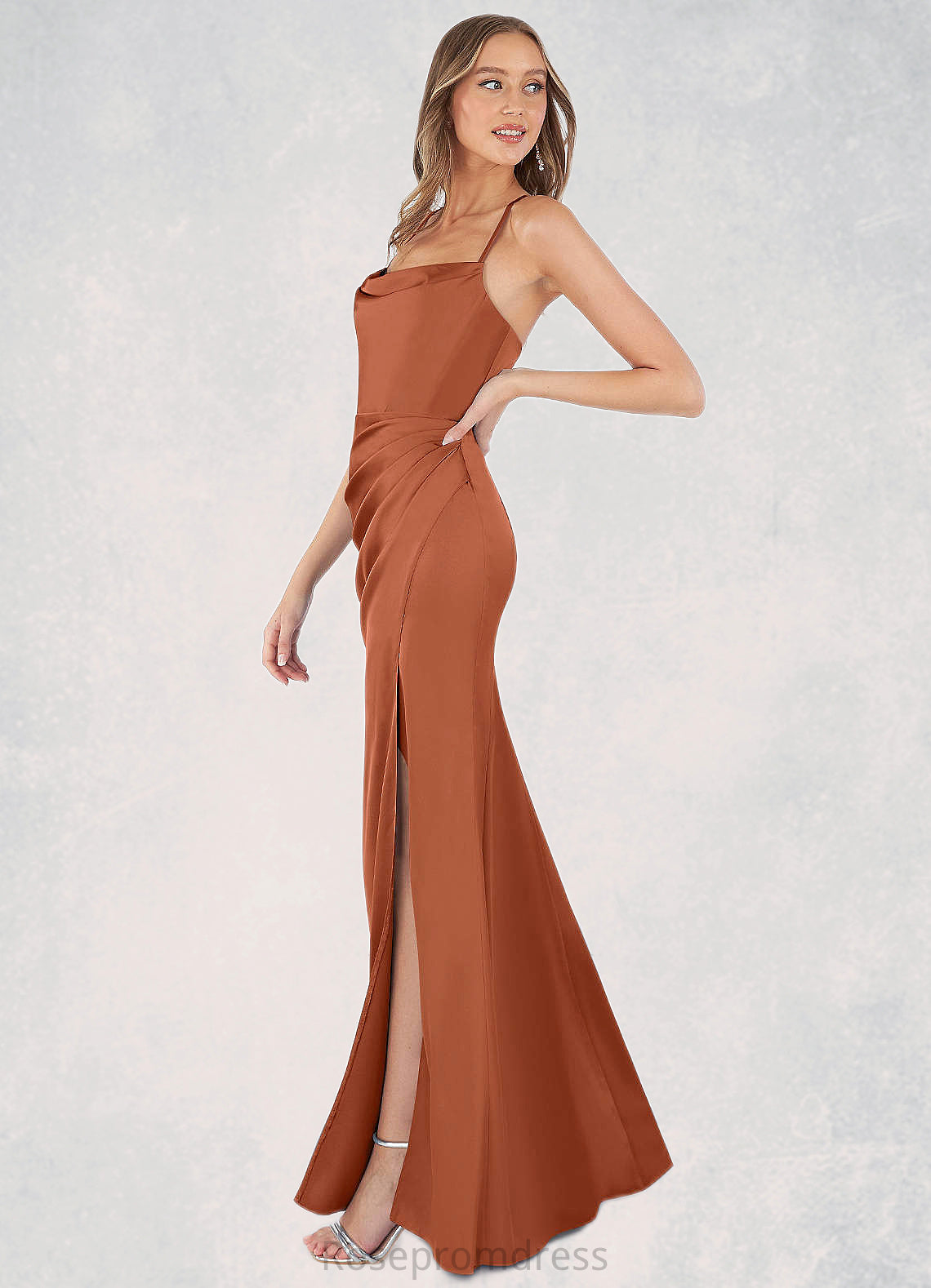 Kylie Sheath Pleated Stretch Satin Floor-Length Dress SRSP0019627