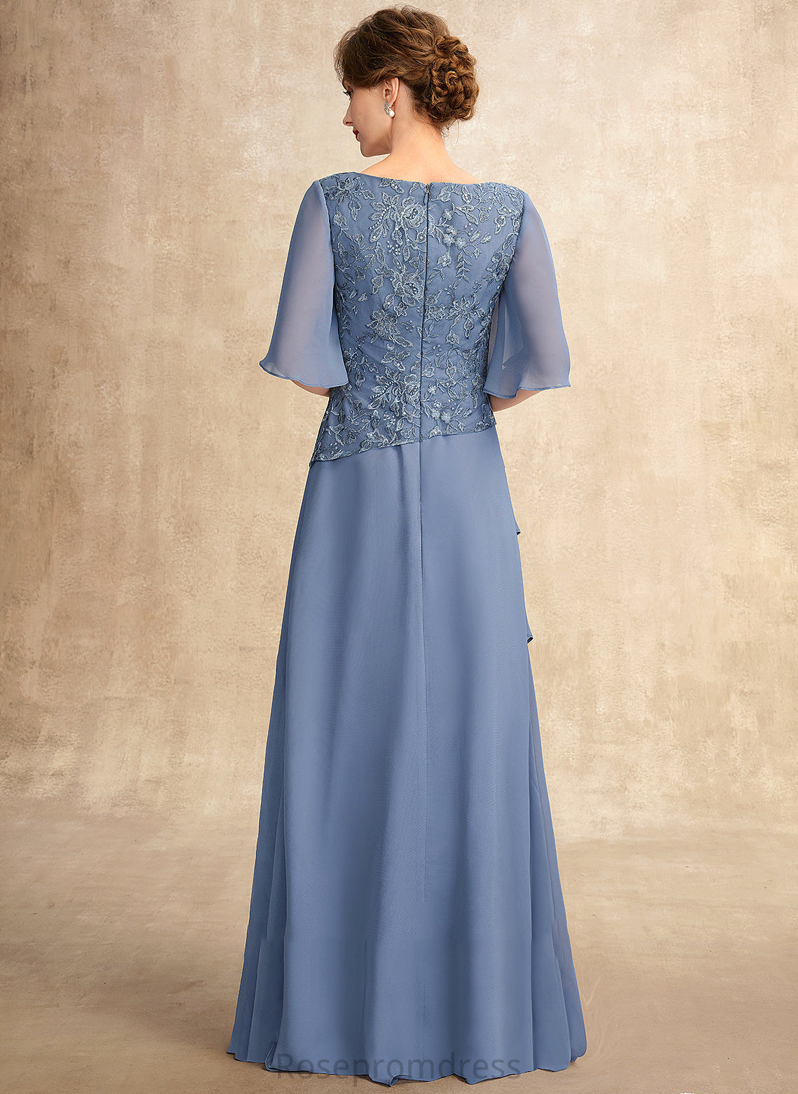 Dress Chiffon Bride the Cascading Neck Sequins A-Line Tiana With Ruffles Scoop Lace Mother of the Bride Dresses Floor-Length of Mother