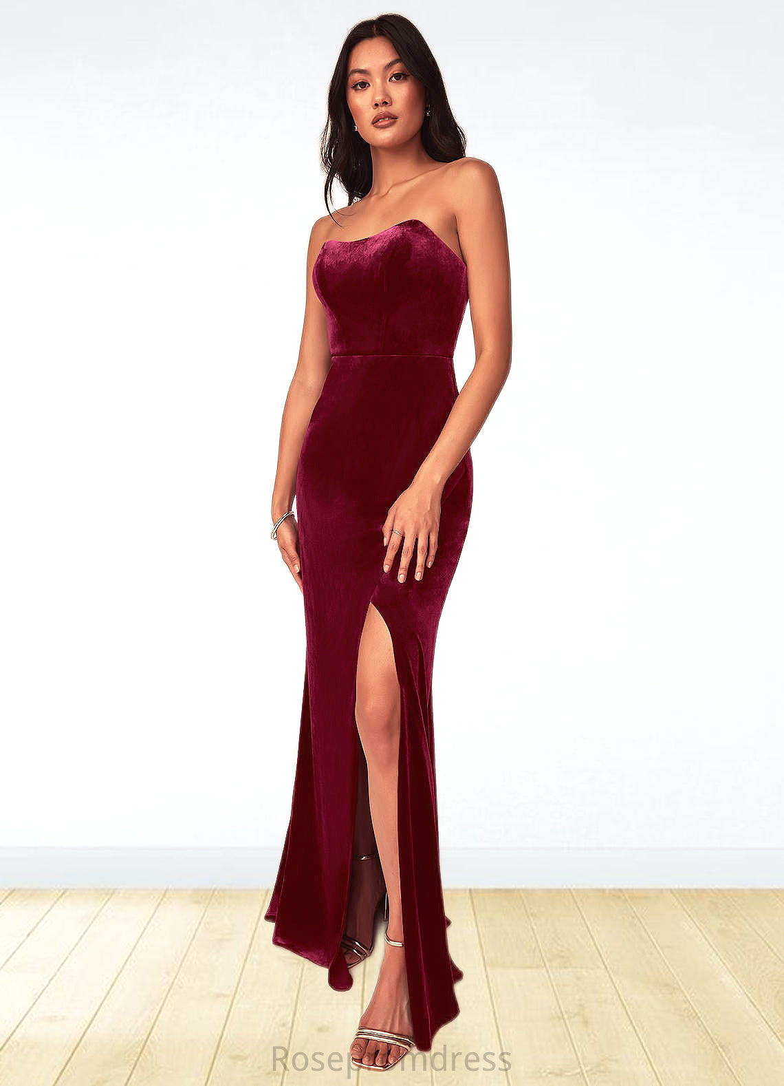 Quinn A-Line Strapless Velvet Floor-Length Dress SRSP0019776