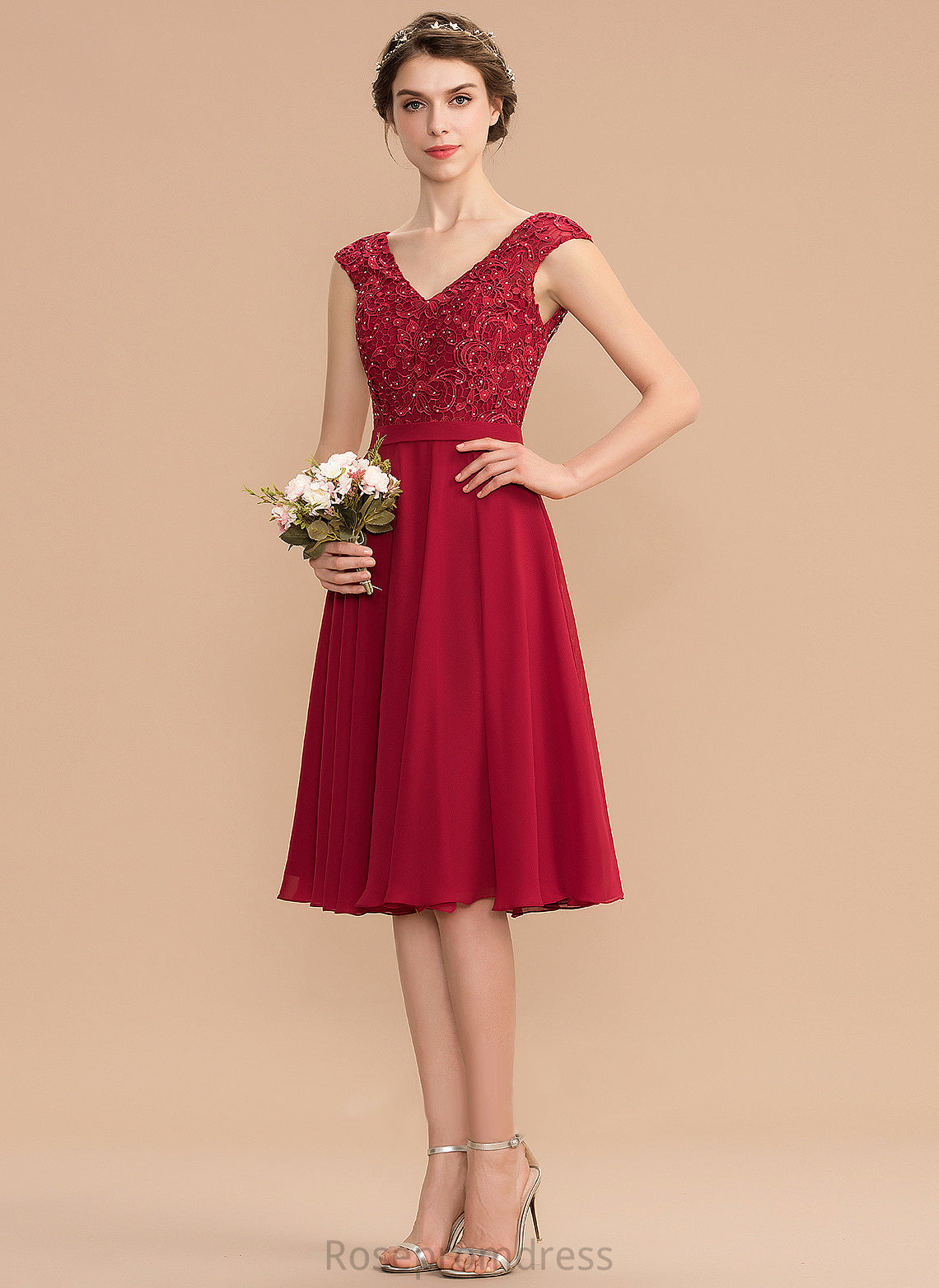 V-neck Chiffon Homecoming Dresses Dress With Renata Homecoming A-Line Lace Beading Knee-Length