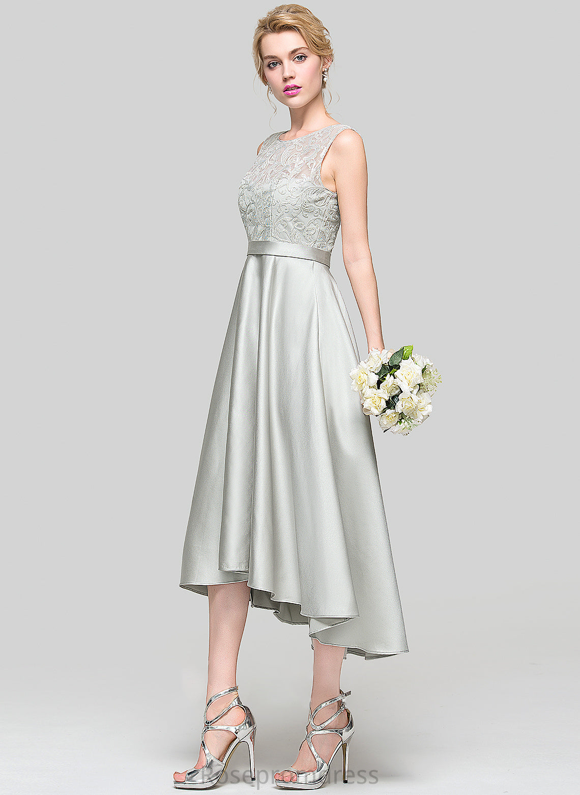 Neckline Fabric Silhouette A-Line ScoopNeck Asymmetrical Lace Length Satin Straps Campbell Floor Length Bridesmaid Dresses