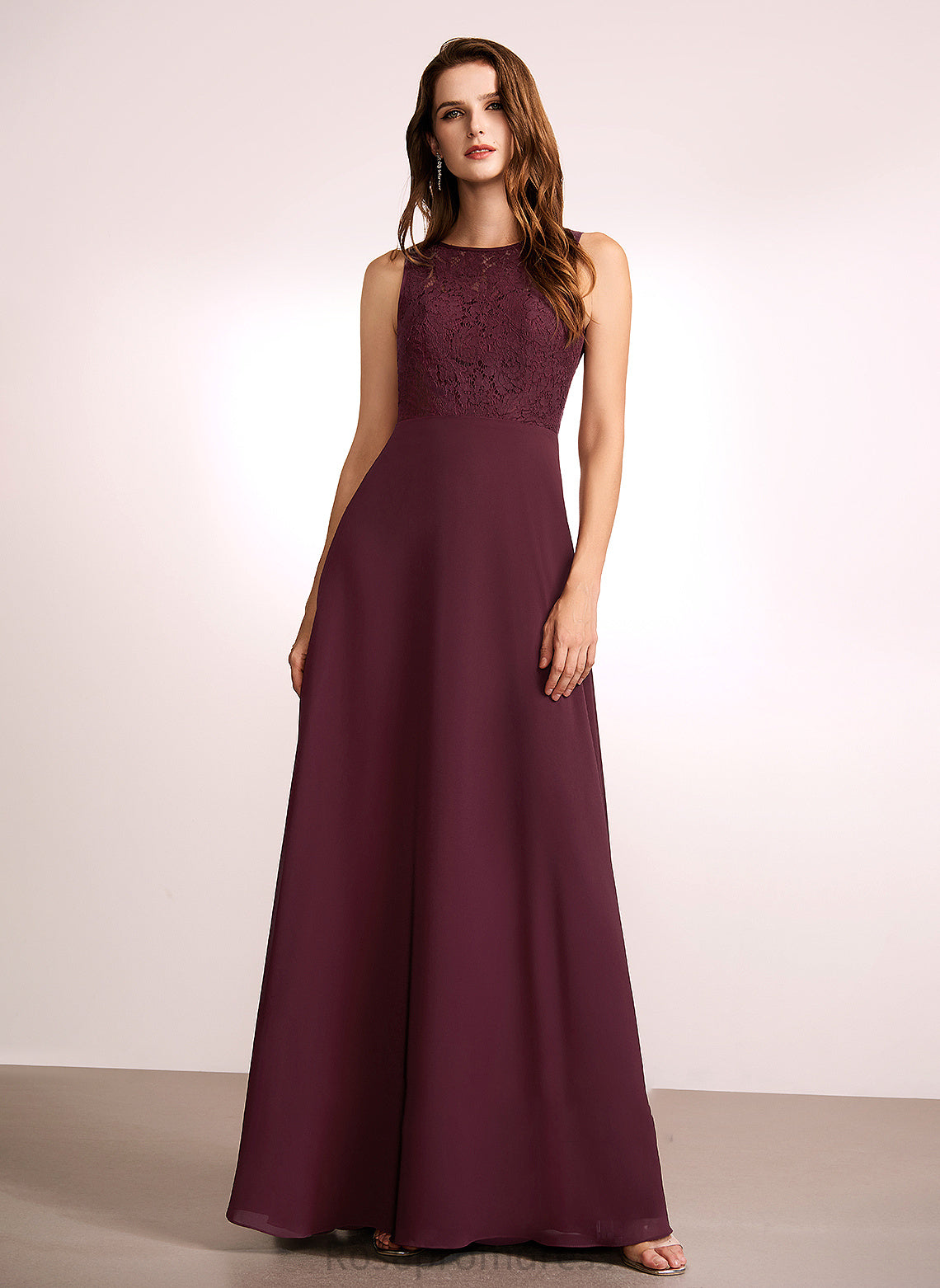 Floor-Length Sleeve A-Line Lace RegularStraps Silhouette Straps Length Fabric Olivia Spaghetti Staps Sleeveless Bridesmaid Dresses