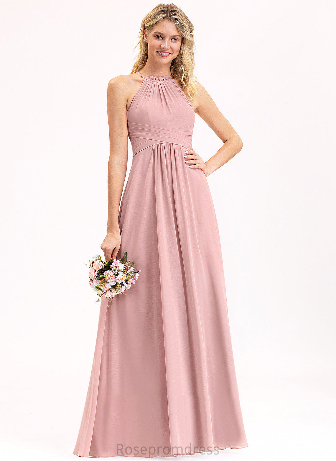 Bow(s) Neckline CascadingRuffles Floor-Length Fabric Silhouette ScoopNeck A-Line Embellishment Length Raegan Bridesmaid Dresses