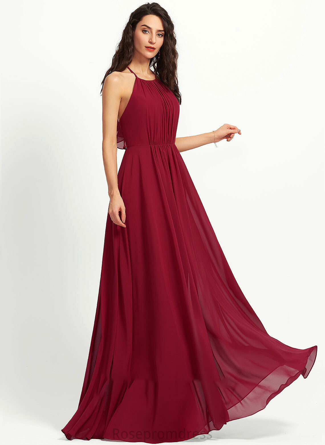 ScoopNeck Floor-Length A-Line Embellishment Silhouette Ruffle Fabric Neckline Length Daniella Natural Waist Straps Bridesmaid Dresses