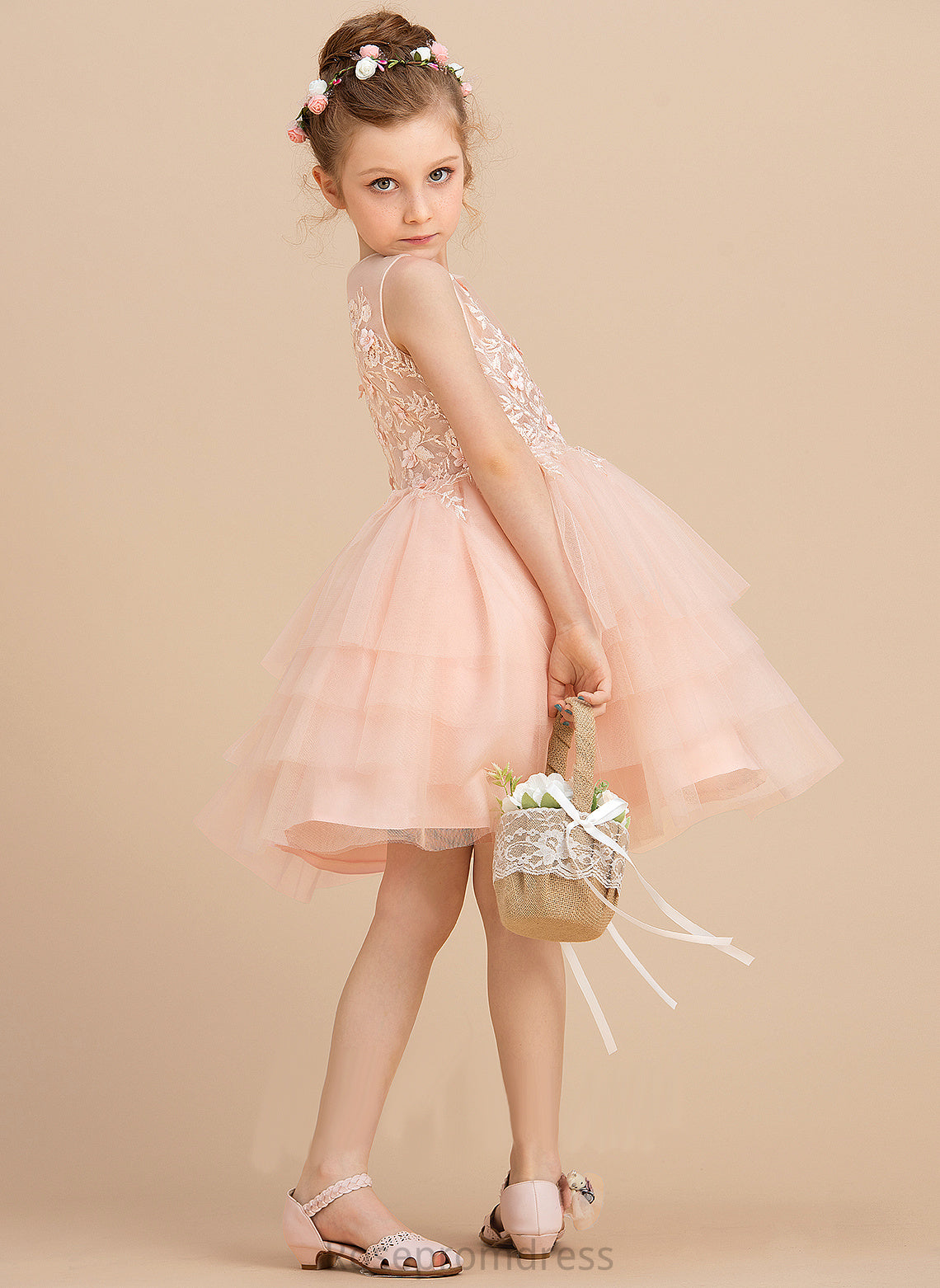 Neck Lace/Beading Flower Girl Dresses Knee-length Flower Rebecca Scoop Sleeveless With Girl Ball-Gown/Princess - Dress Tulle/Lace