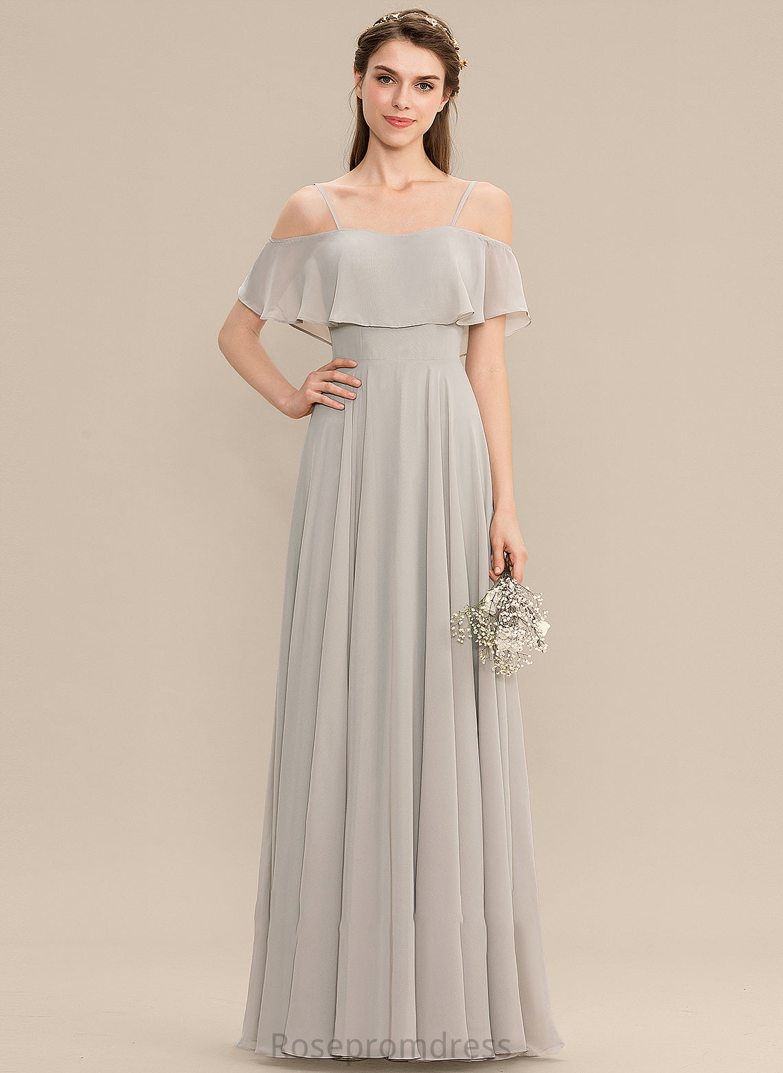 Neckline Silhouette Off-the-Shoulder Floor-Length Straps Fabric Length A-Line Melina Natural Waist A-Line/Princess Sleeveless Bridesmaid Dresses