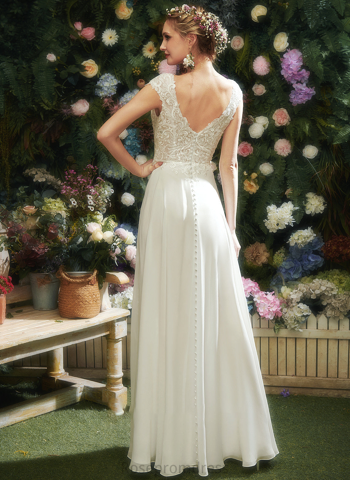 Lace A-Line V-neck Floor-Length Dress Jacqueline Wedding Dresses With Wedding