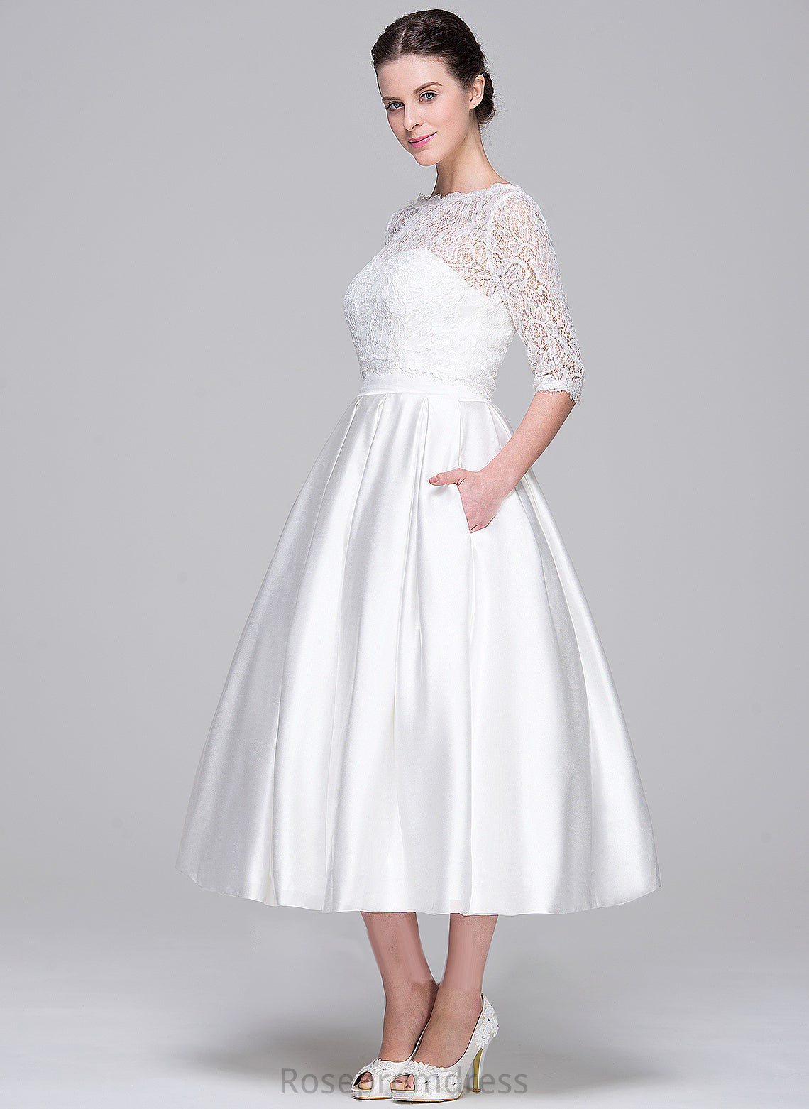 Satin Arely With Wedding Dresses Pockets Ball-Gown/Princess Sweetheart Dress Wedding Tea-Length