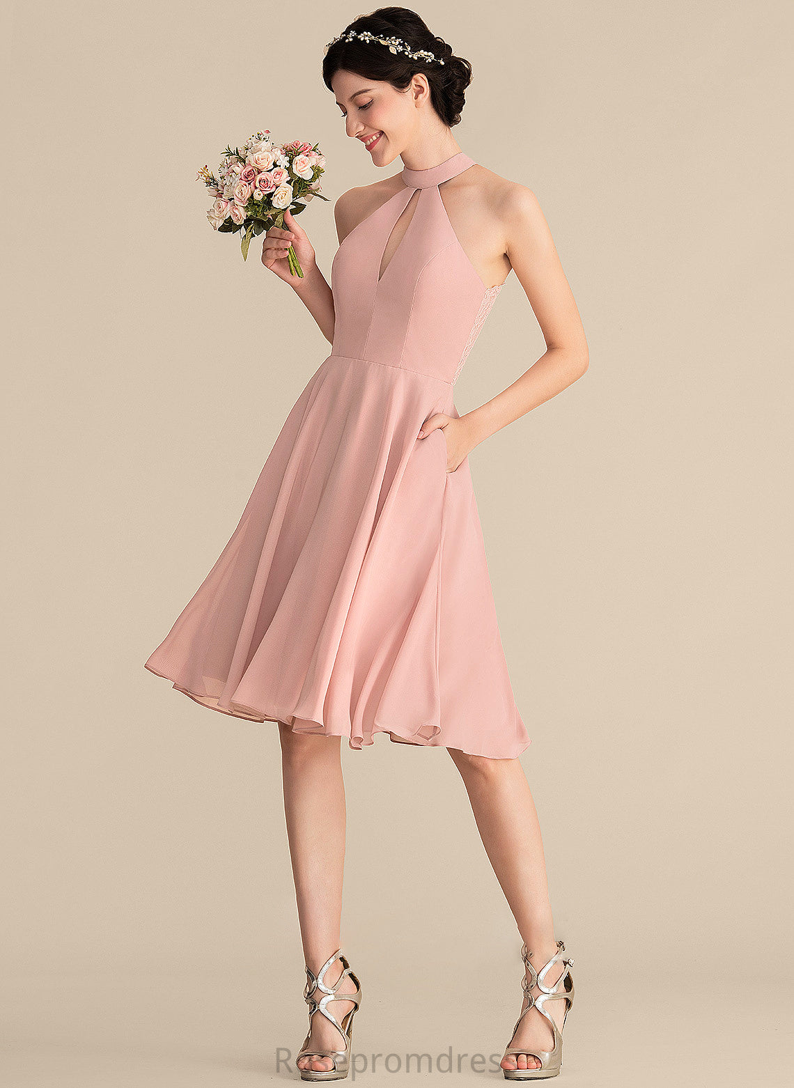 Embellishment Length Pockets Knee-Length A-Line Fabric Neckline Lace ScoopNeck Silhouette Carissa Bridesmaid Dresses