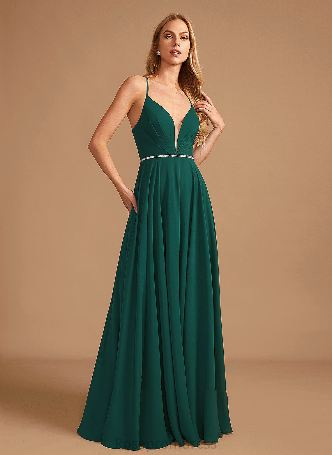 A-Line Floor-Length Neckline Silhouette Beading Fabric Embellishment Length V-neck Isabella Floor Length Sleeveless Bridesmaid Dresses