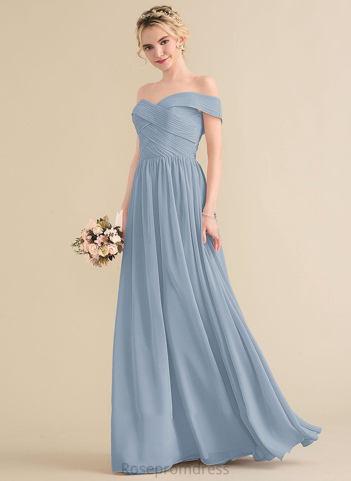 Floor-Length Length Silhouette Off-the-Shoulder Neckline Ruffle A-Line Embellishment Fabric Tia Bridesmaid Dresses